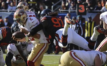 Willie Young (97) finished with 1.5 sacks on Sunday afternoon.