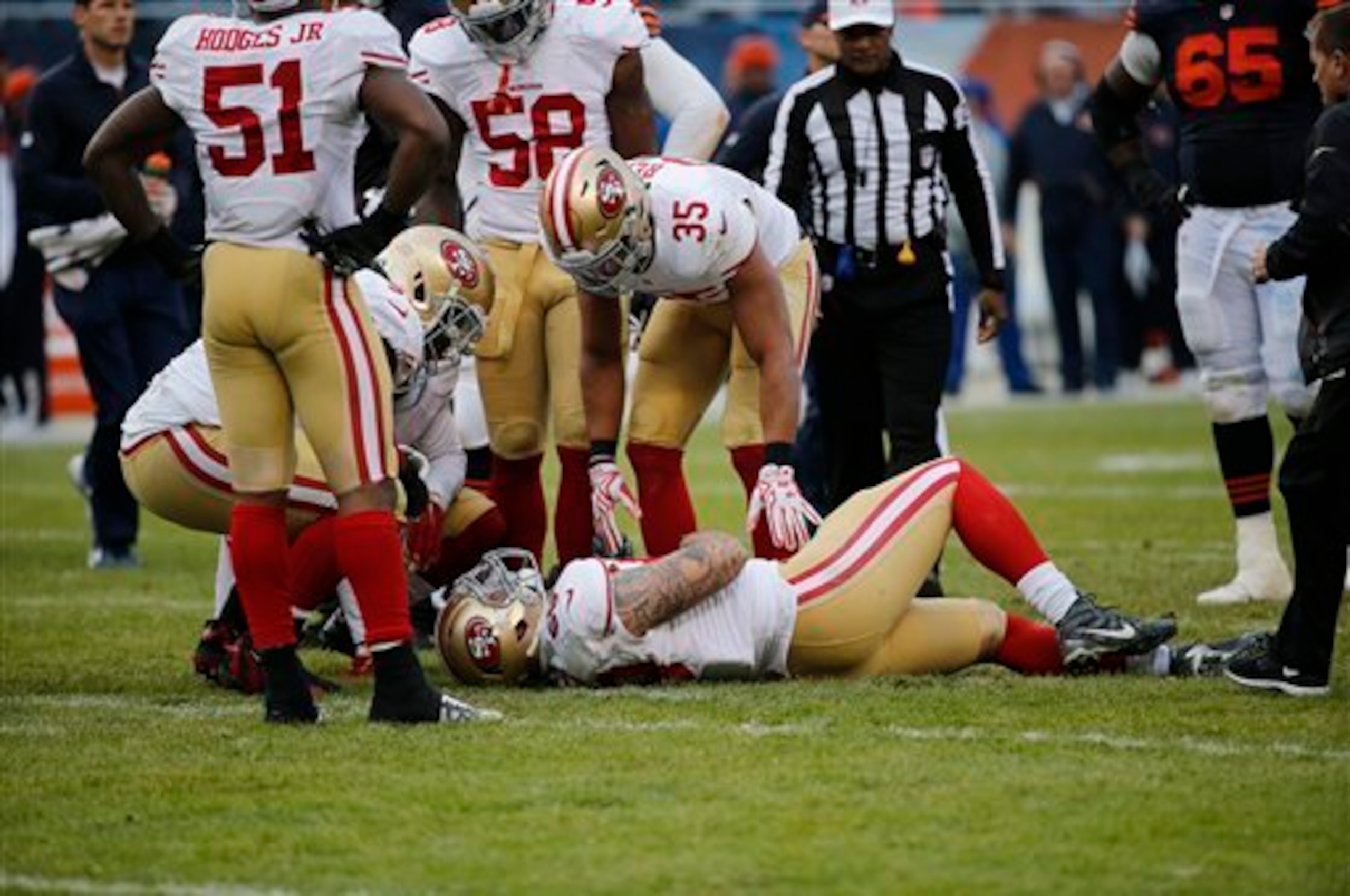 Linebacker Aaron Lynch suffered a concussion in Week 13 and is listed as questionable.