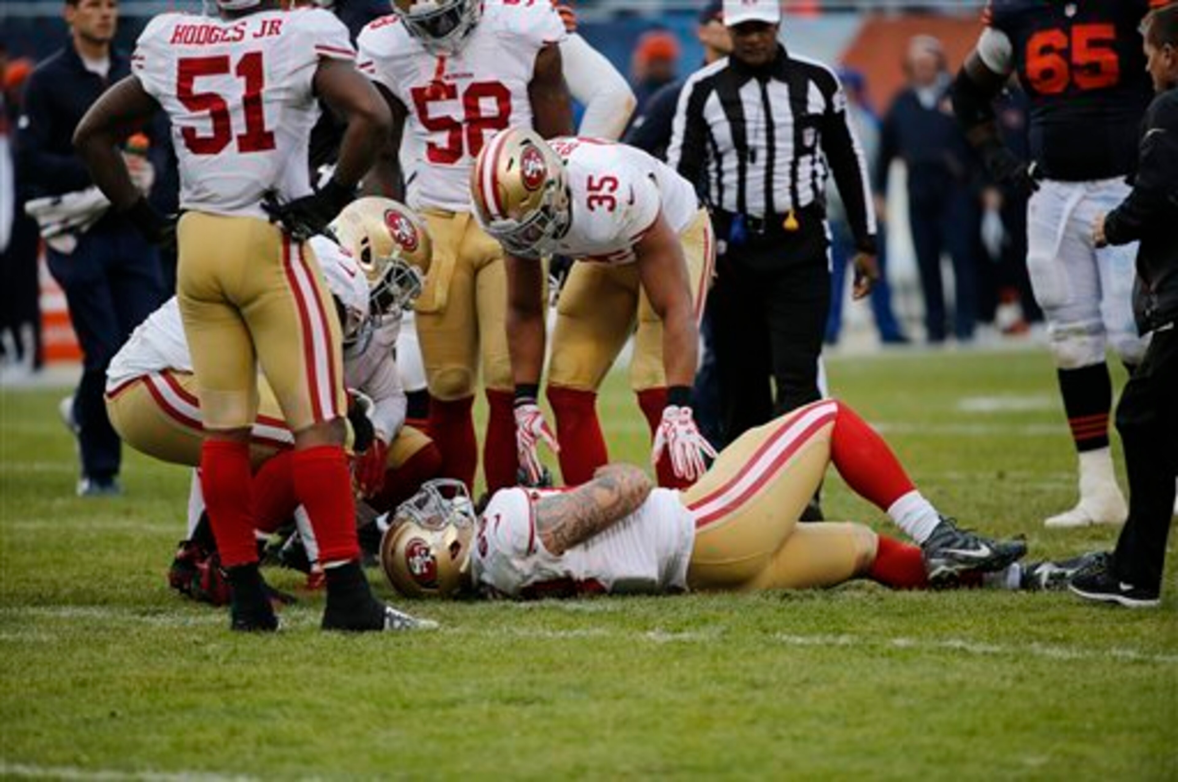 Linebacker Aaron Lynch suffered a concussion in Week 13 and is listed as questionable.