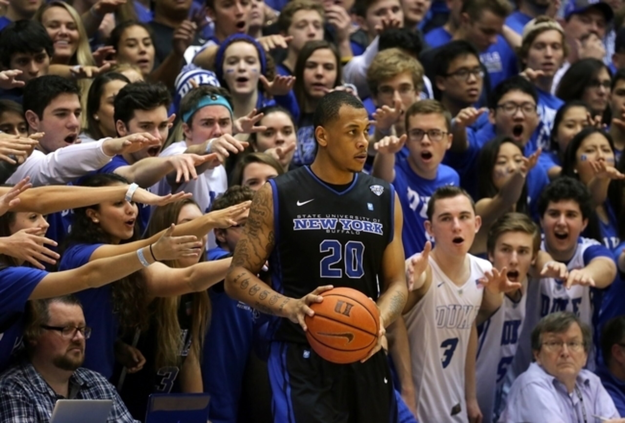 Buffalo's Rodell Wigginton amid the Cameron Crazies on Dec. 5.