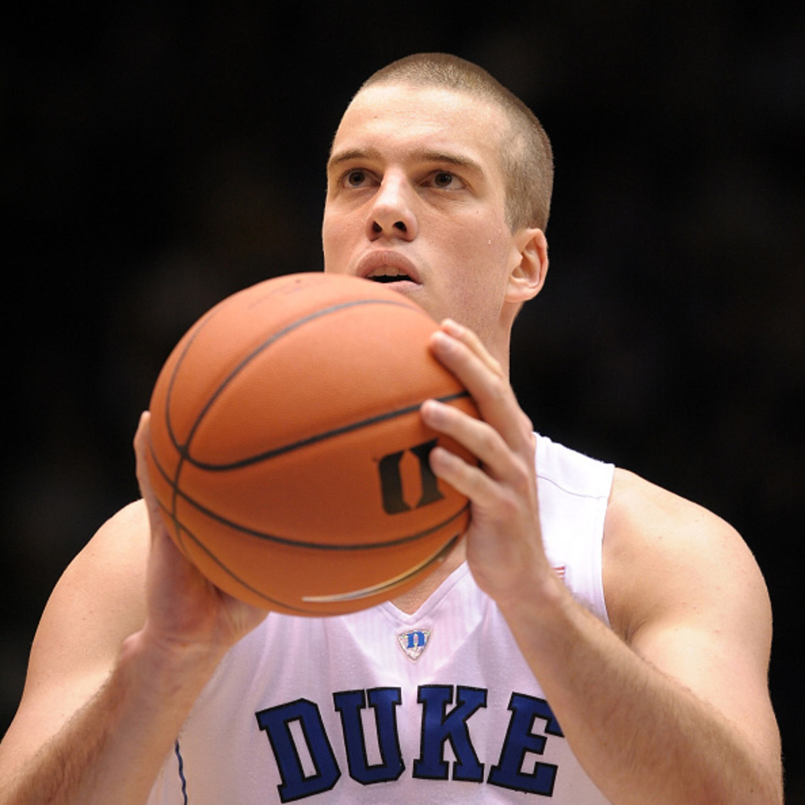 DURHAM, NC - NOVEMBER 04: Marshall Plumlee #40 of the Duke Blue Devils concentrates at the free throw line against the Livingstone Blue Bears at Cameron Indoor Stadium on November 4, 2015 in Durham, North Carolina. Duke defeated Livingstone 119-54. (Photo