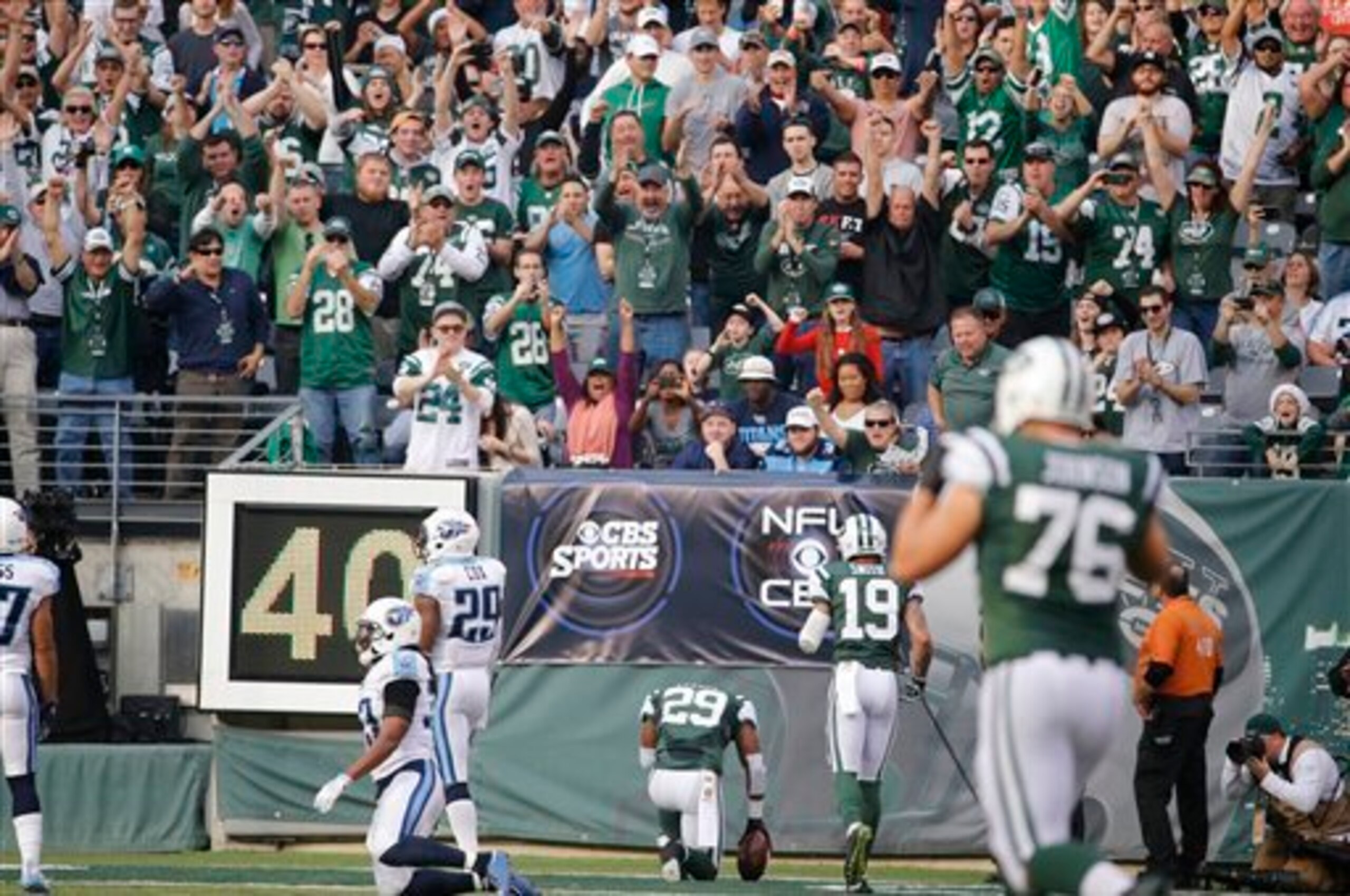Bilal Powell celebrates a touchdown.
