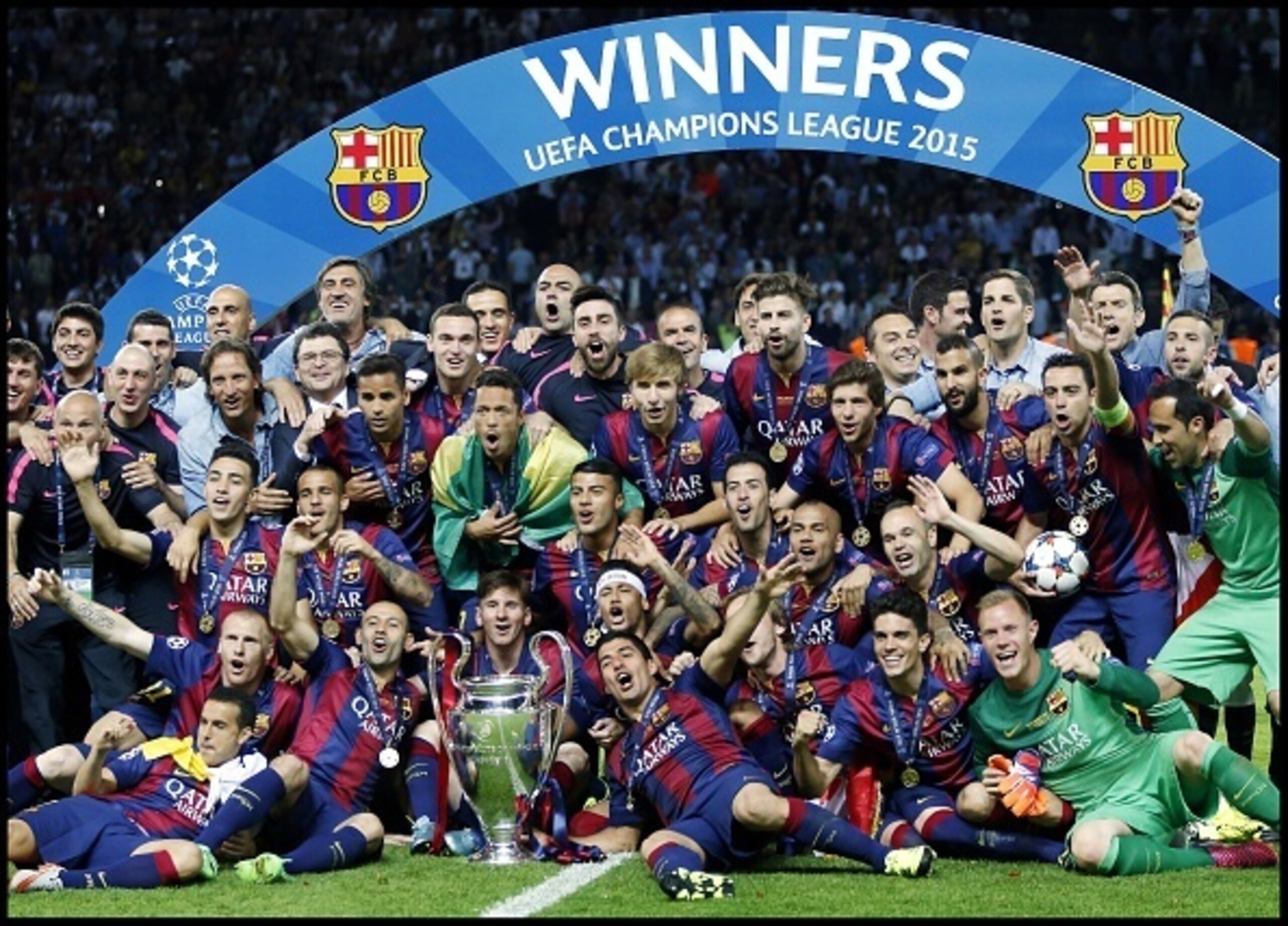 Barcelona became the first team to win the treble for a second time. Barcelona became the first team to win the treble for a second time.