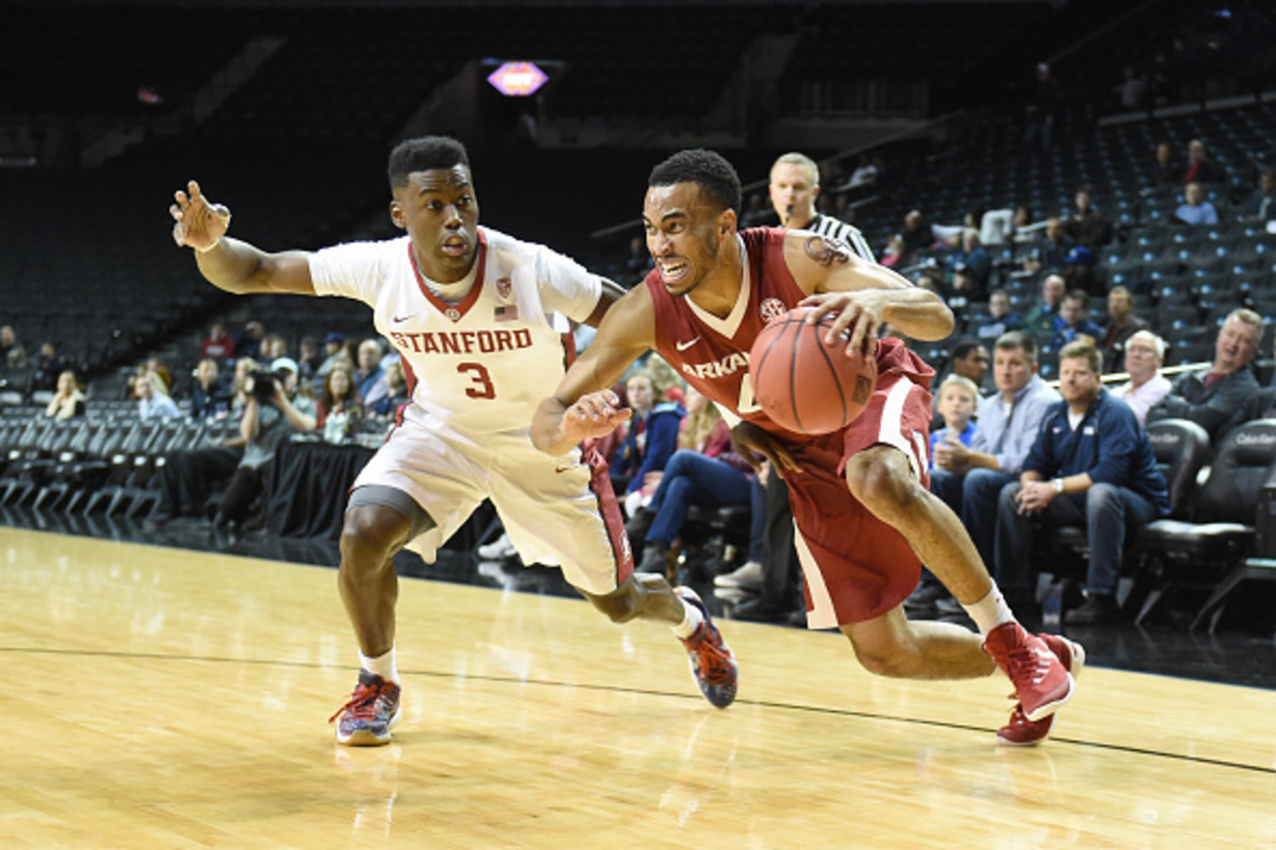 Arkansas guard Jabril Durham (right)