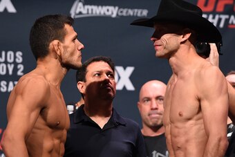 Rafael dos Anjos (left) and Donald Cerrone fought for the UFC lightweight title.
