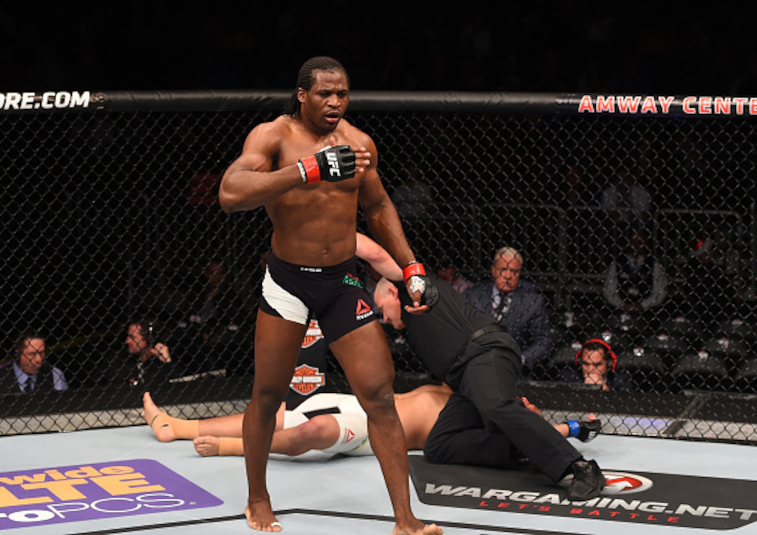 Francis Ngannou walks away after a knockout performance.