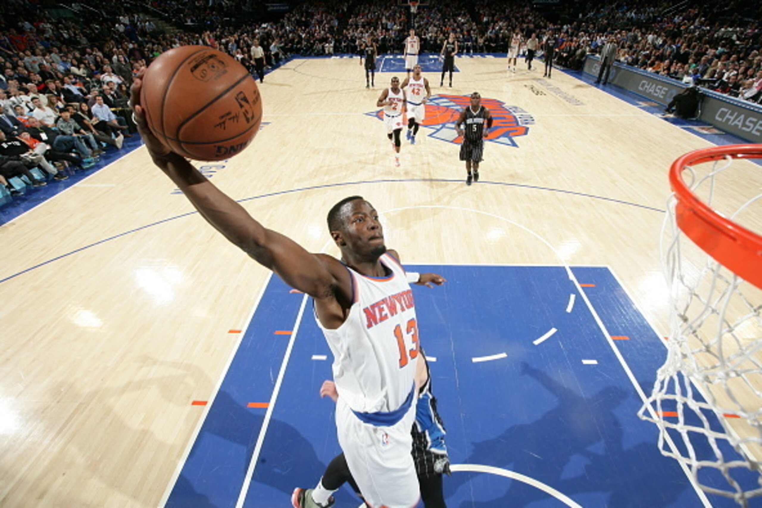 New York Knicks rookie Jerian Grant picked a pocket and drove downcourt for a fast-break one-handed slam during the Knicks' 107-99 loss to the Orlando Magic Monday.