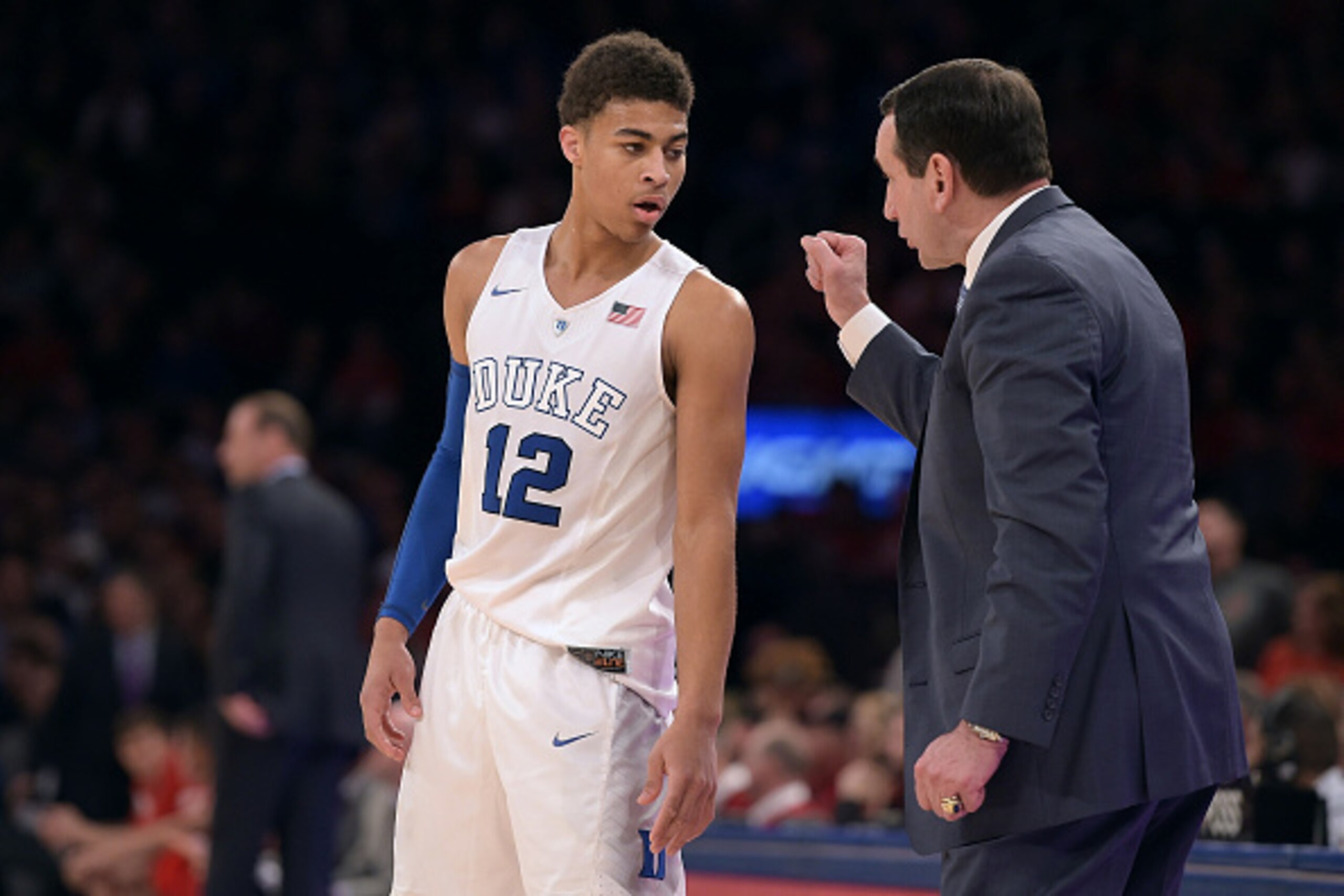 Duke forward Derryck Thornton and coach Mike Krzyzewski
