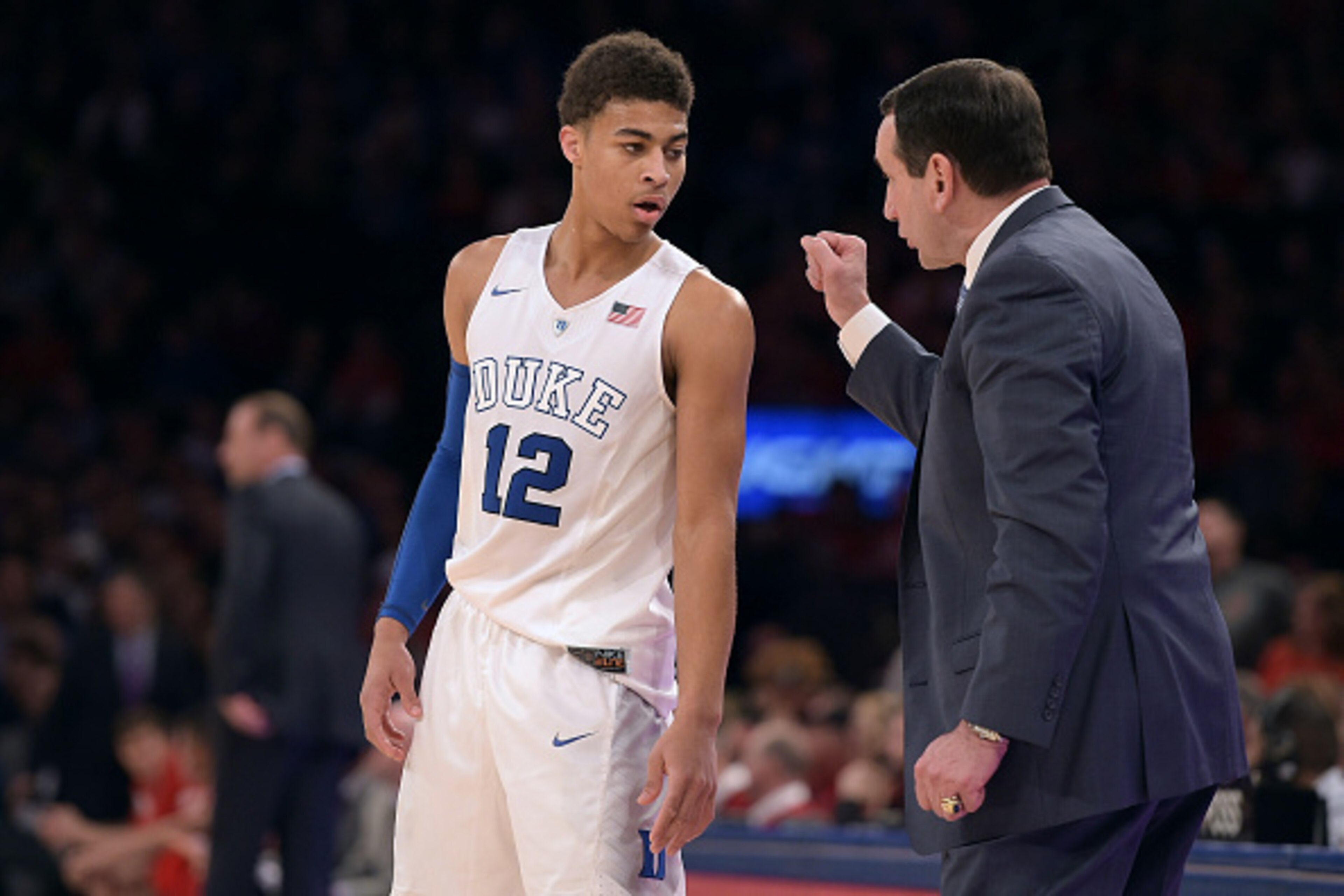 Duke forward Derryck Thornton and coach Mike Krzyzewski