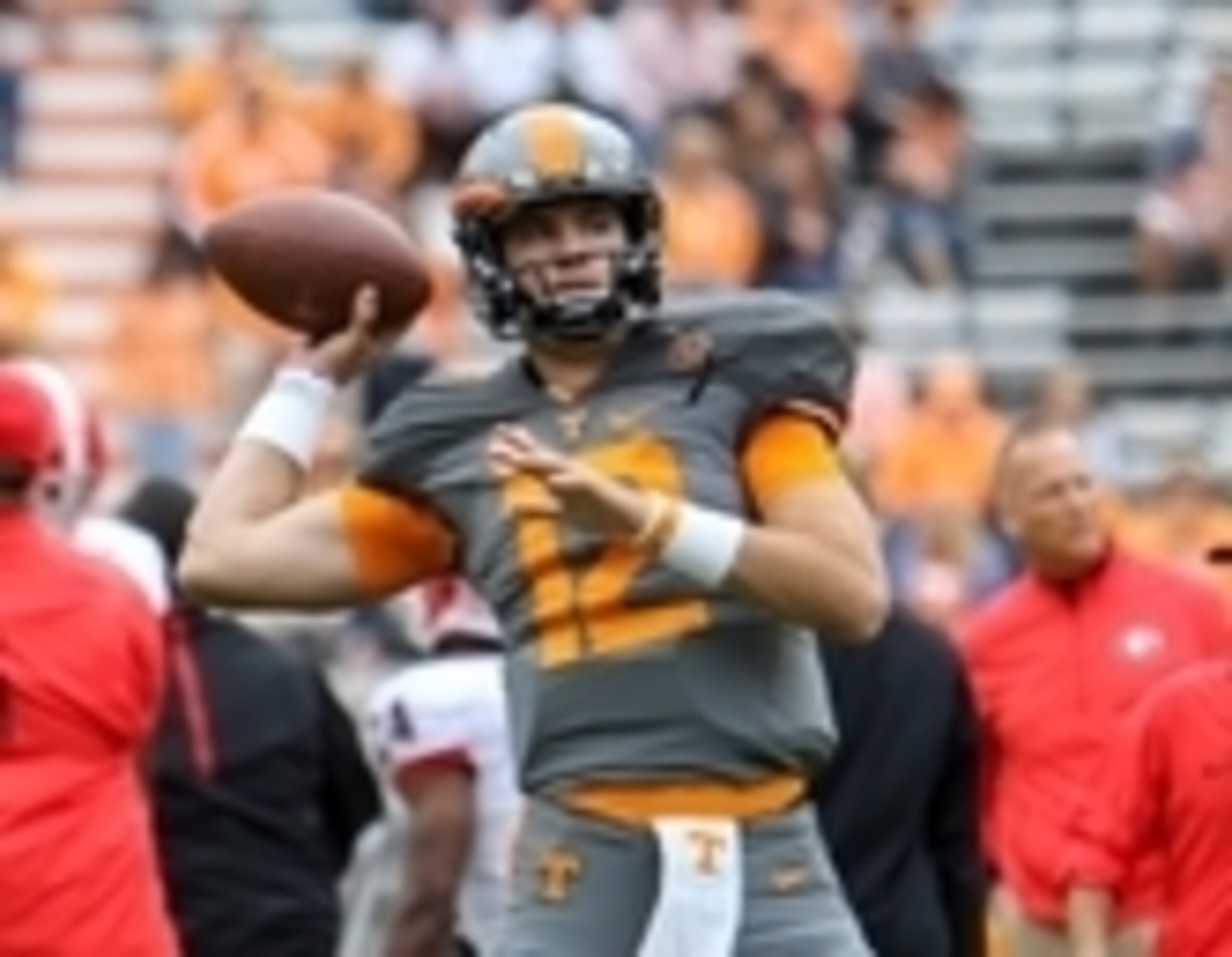 Oct 10, 2015; Knoxville, TN, USA; Tennessee Volunteers quarterback Quinten Dormady (12) before the game between the Georgia Bulldogs and Tennessee Volunteers at Neyland Stadium. Mandatory Credit: Randy Sartin-USA TODAY Sports