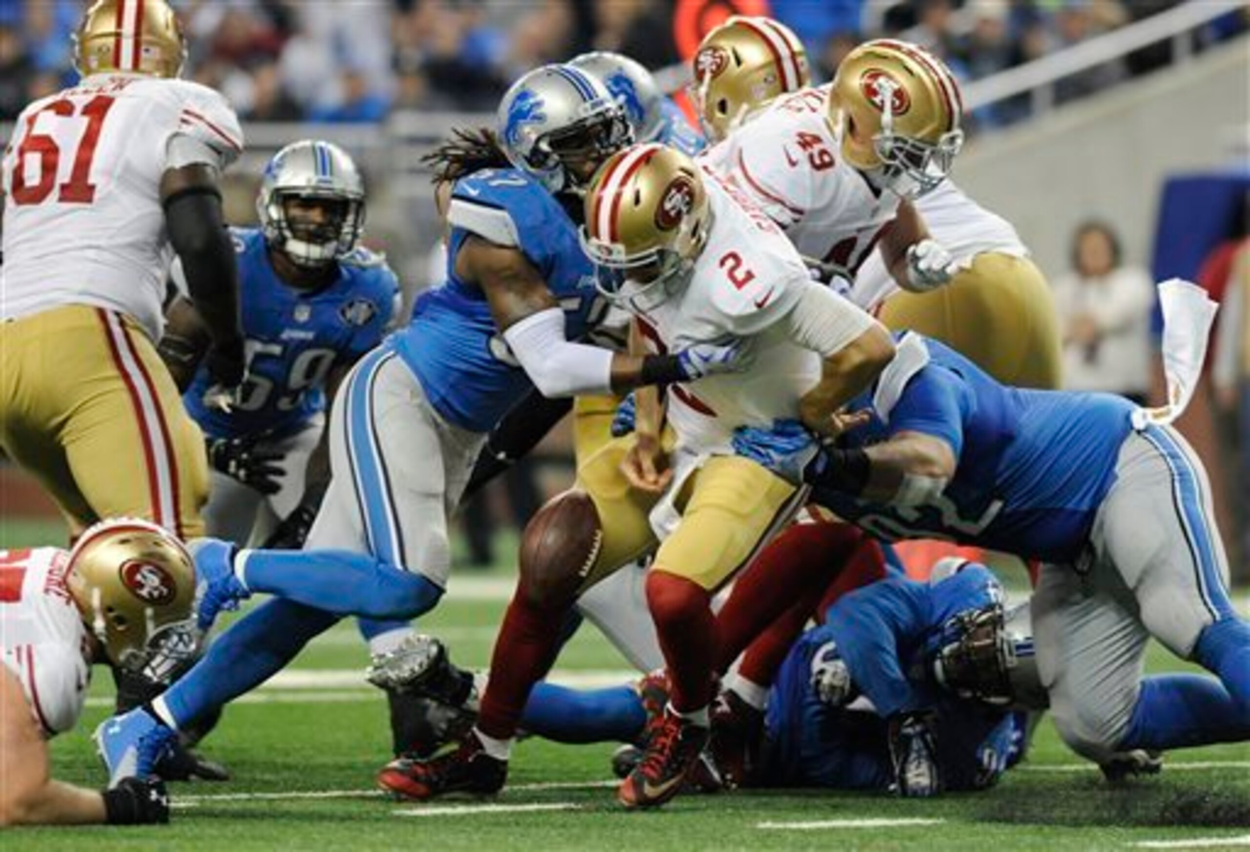 Gabbert's fumble up against the 49ers goal line quickly led to a Lions touchdown.