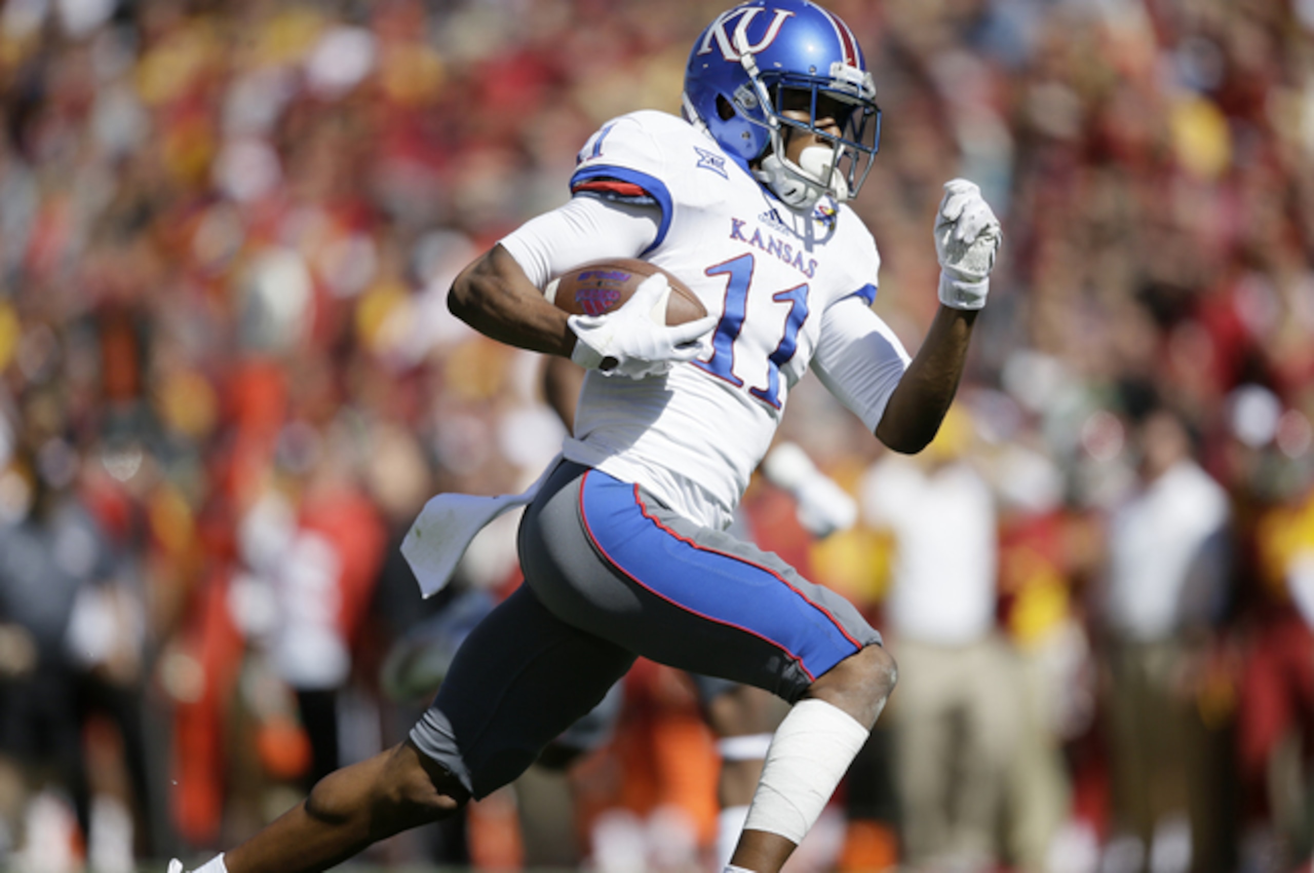 Receiver Tre' Parmalee was one of the few bright spots for Kansas this season.