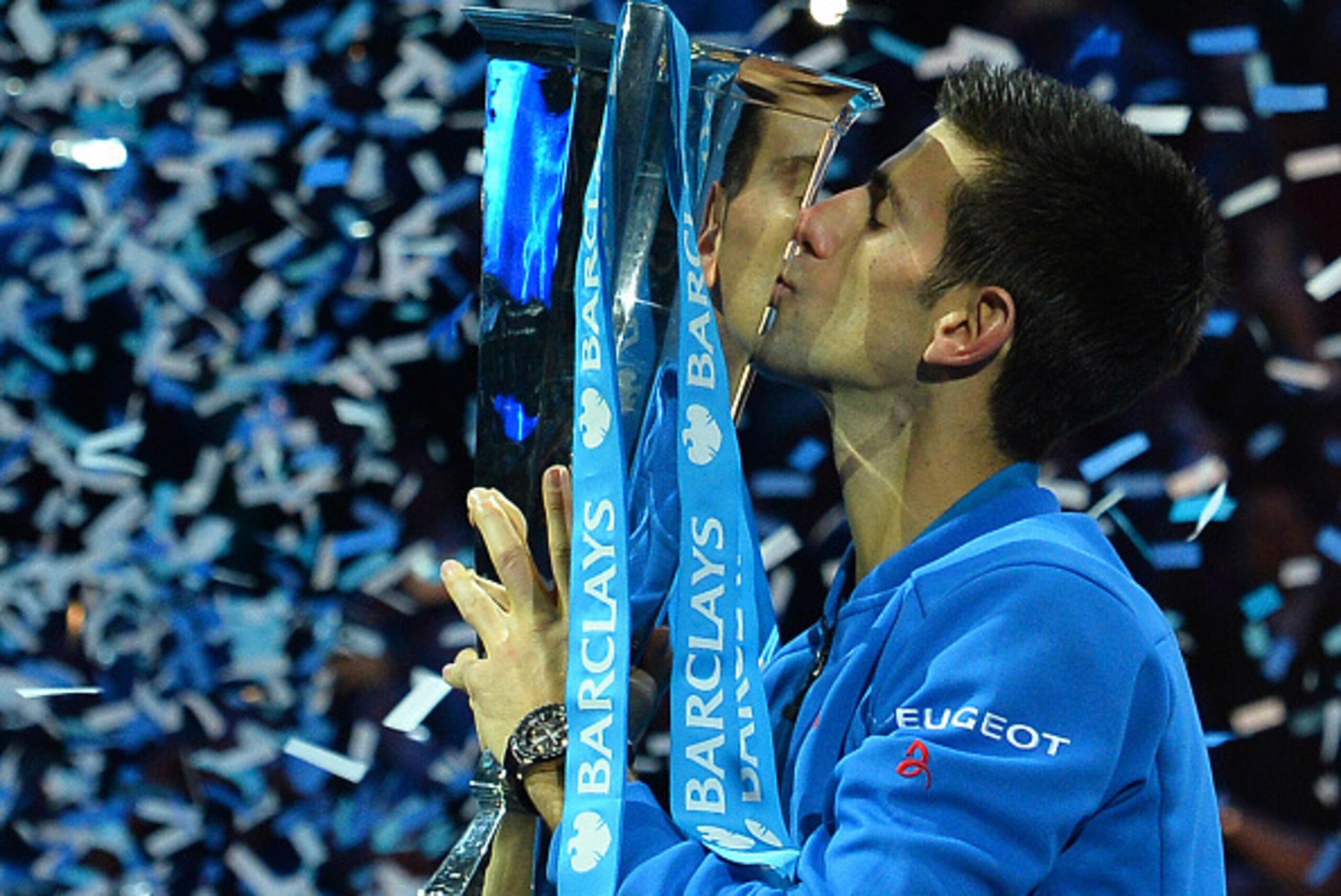 Novak Djokovic celebrates his win at the 2015 ATP World Tour Finals in London.