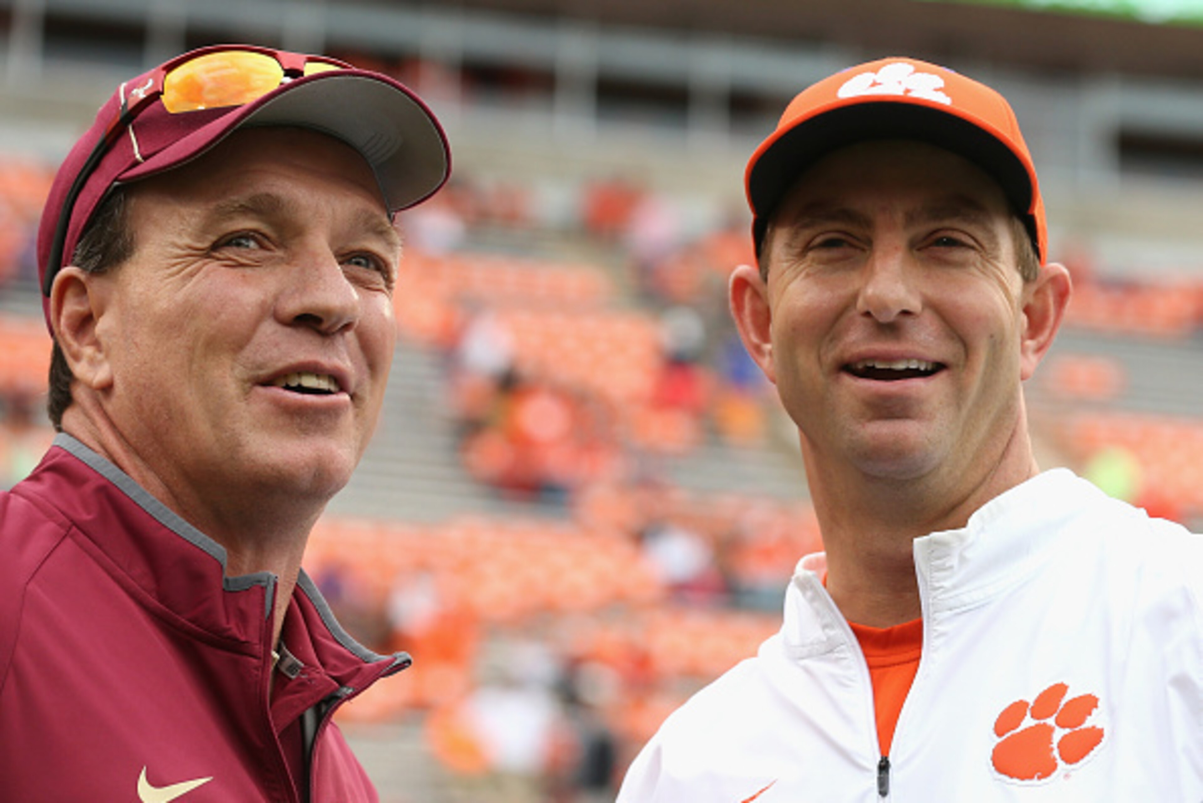 Florida State coach Jimbo Fisher, left, and Clemson coach Dabo Swinney are primed to sign impressive 2016 recruiting classes.