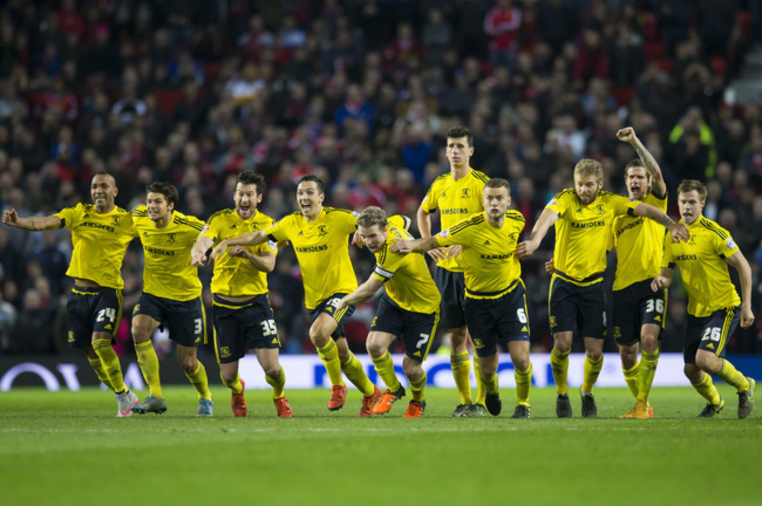 Middlesbrough celebrate their penalty shootout win Middlesbrough celebrate their penalty shootout win