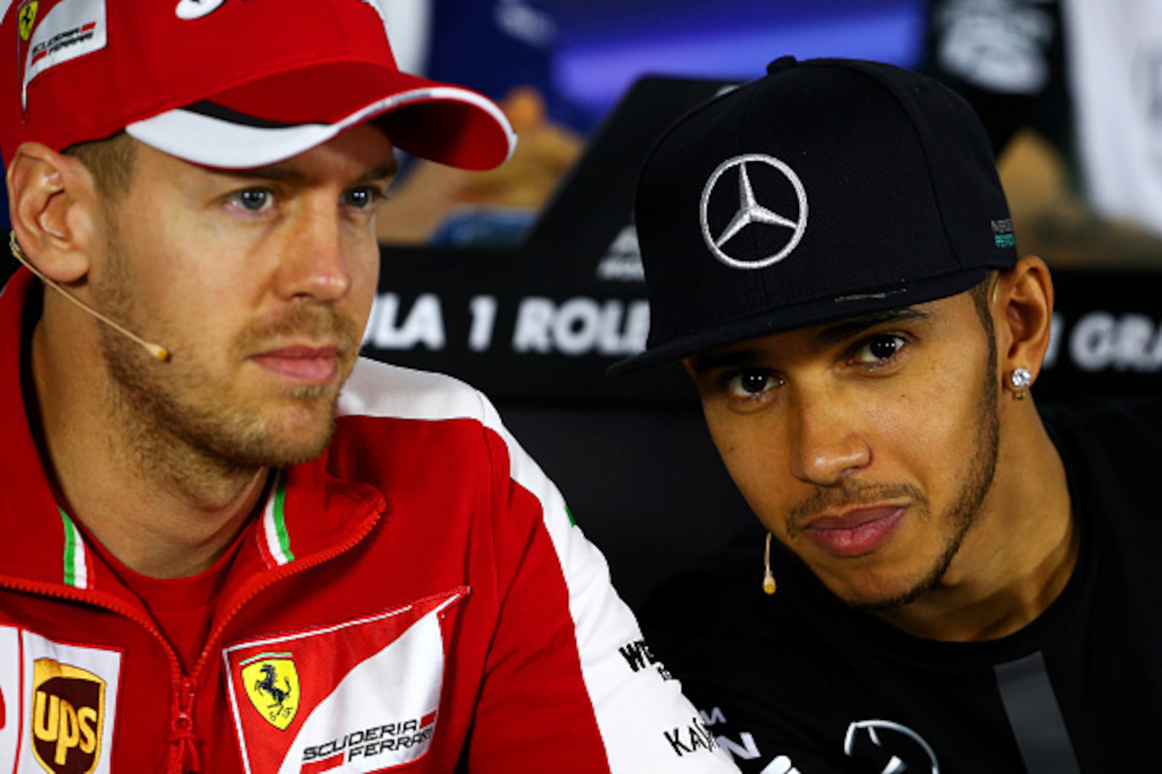 Sebastian Vettel (left) in his element with Lewis Hamilton at an Australian Grand Prix press conference. Sebastian Vettel (left) in his element with Lewis Hamilton at an Australian Grand Prix press conference.