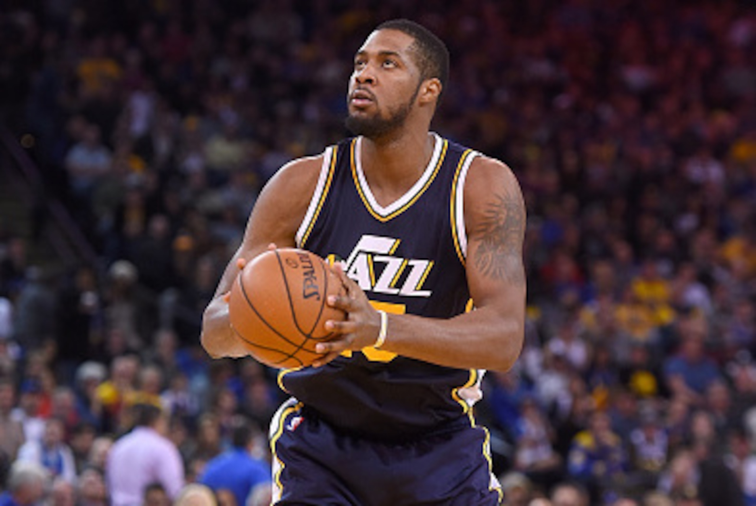 Derrick Favors, pre-back spasms. Derrick Favors, pre-back spasms.
