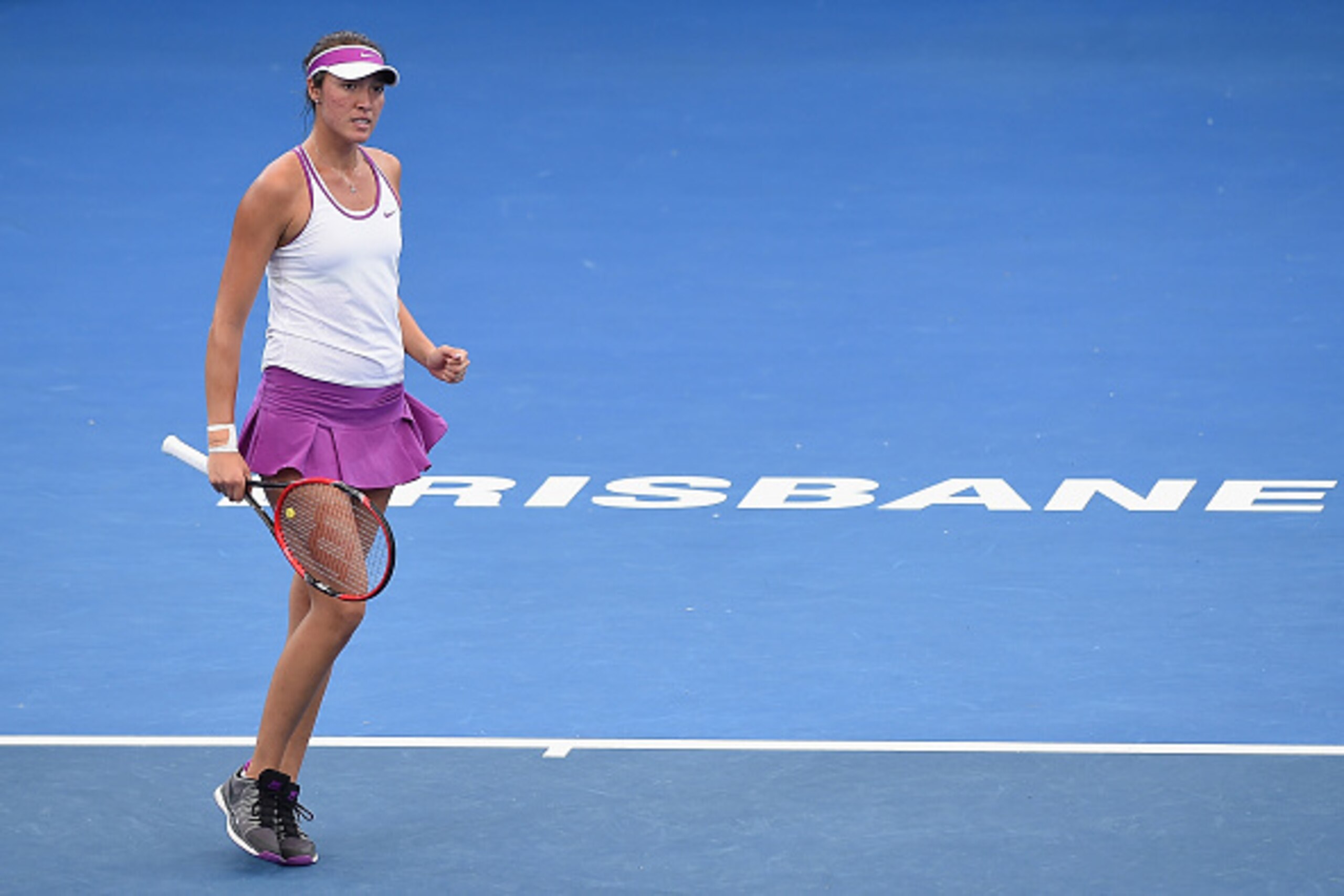 Samantha Crawford fist-pumps after winning a point in Brisbane in 2016. Samantha Crawford fist-pumps after winning a point in Brisbane in 2016.