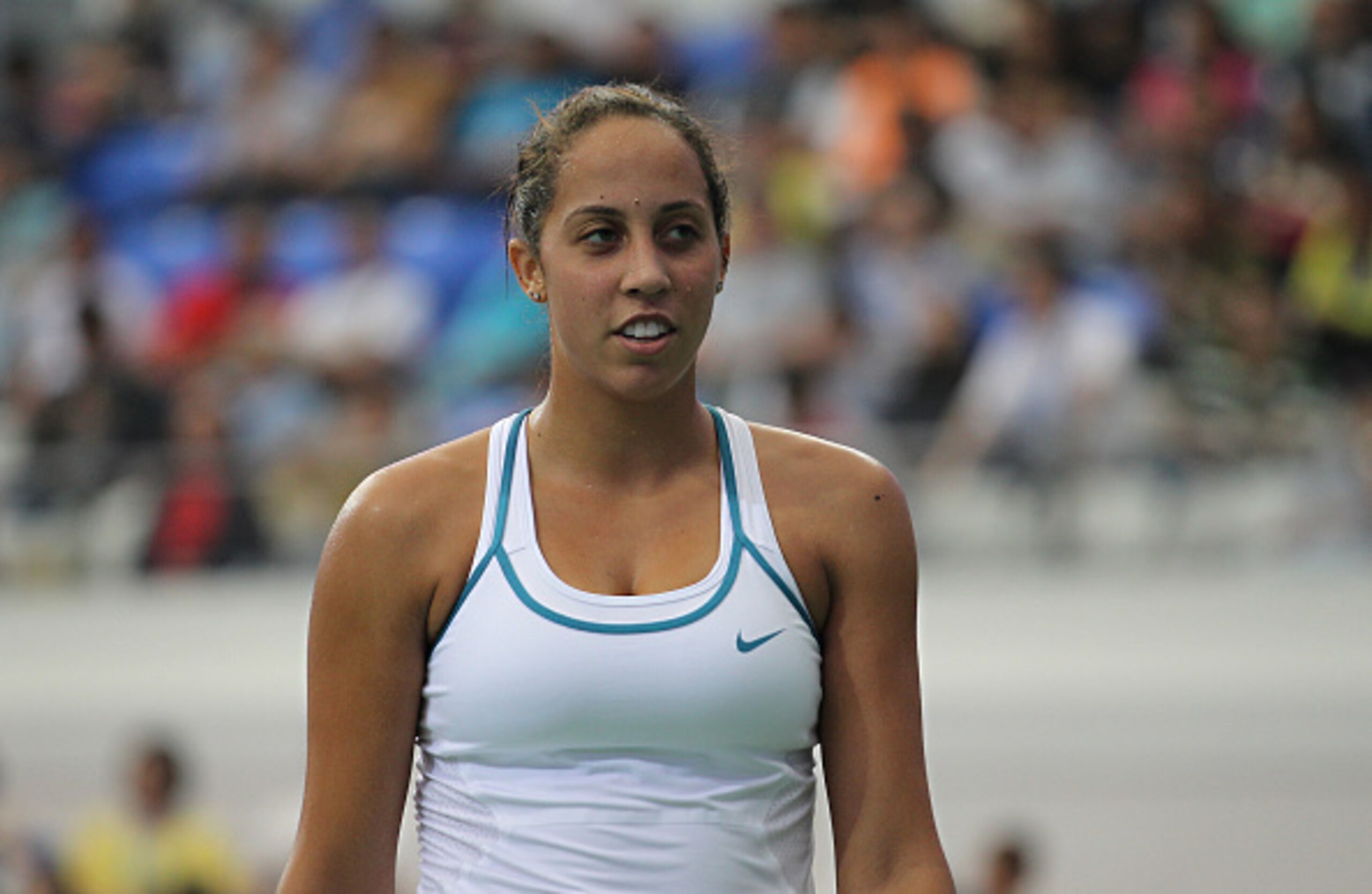 Madison Keys takes a breather between points during the 2015 WTA Elite Trophy tournament. Madison Keys takes a breather between points during the 2015 WTA Elite Trophy tournament.