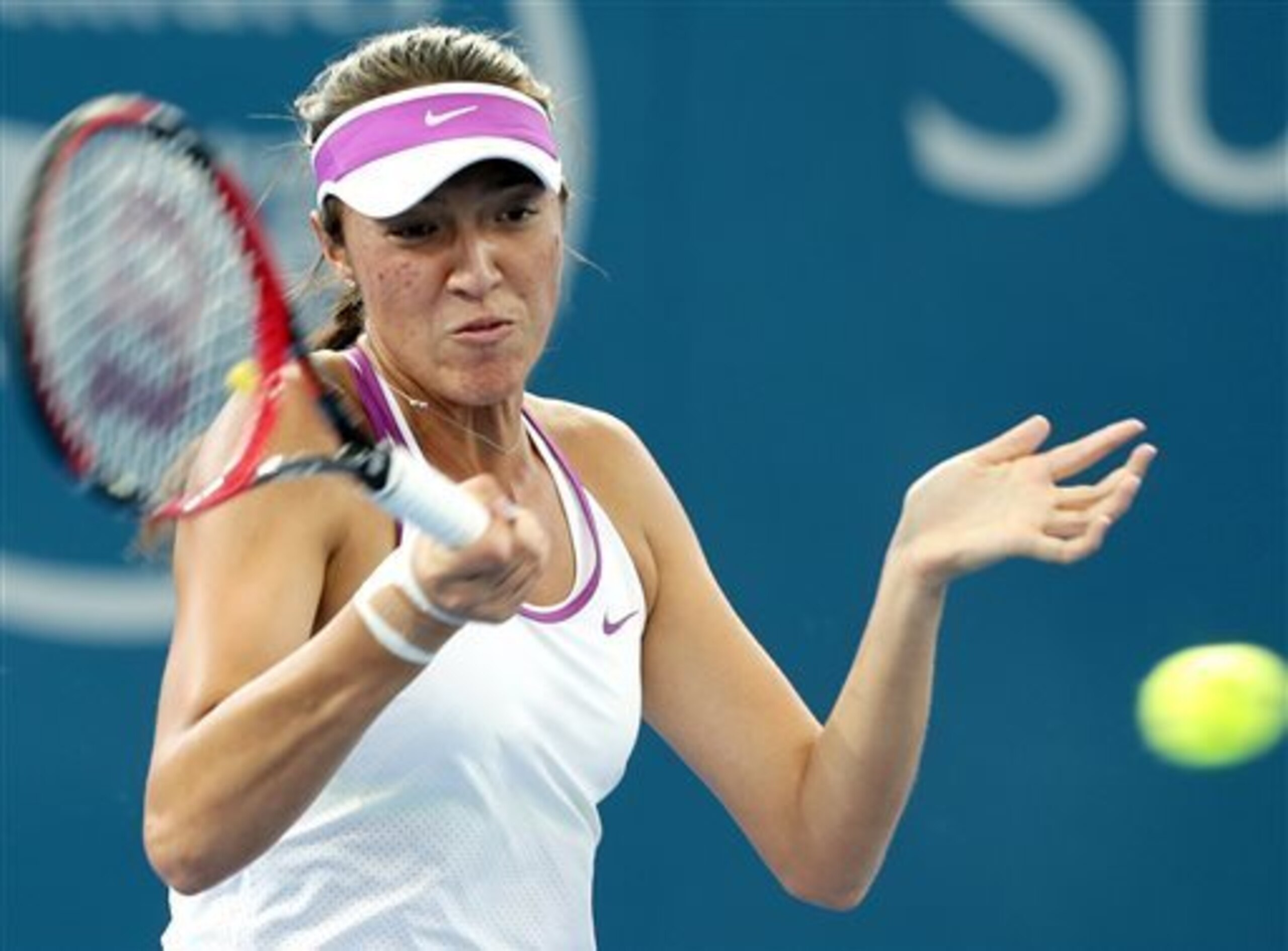 Samantha Crawford hits a forehand during a match at the 2016 Brisbane International. Samantha Crawford hits a forehand during a match at the 2016 Brisbane International.