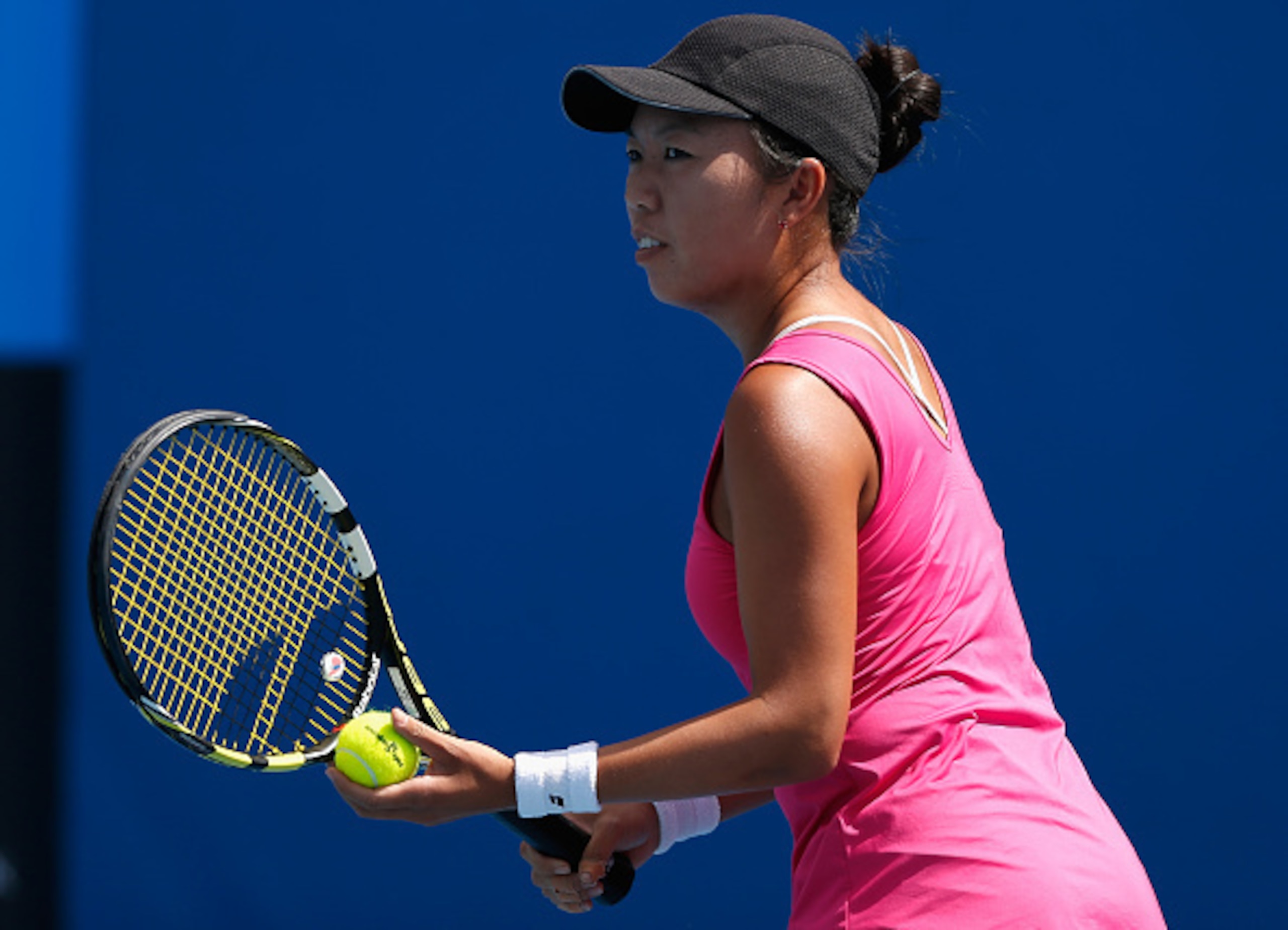 Vania King prepares to serve during her first match at the 2016 Australian Open.