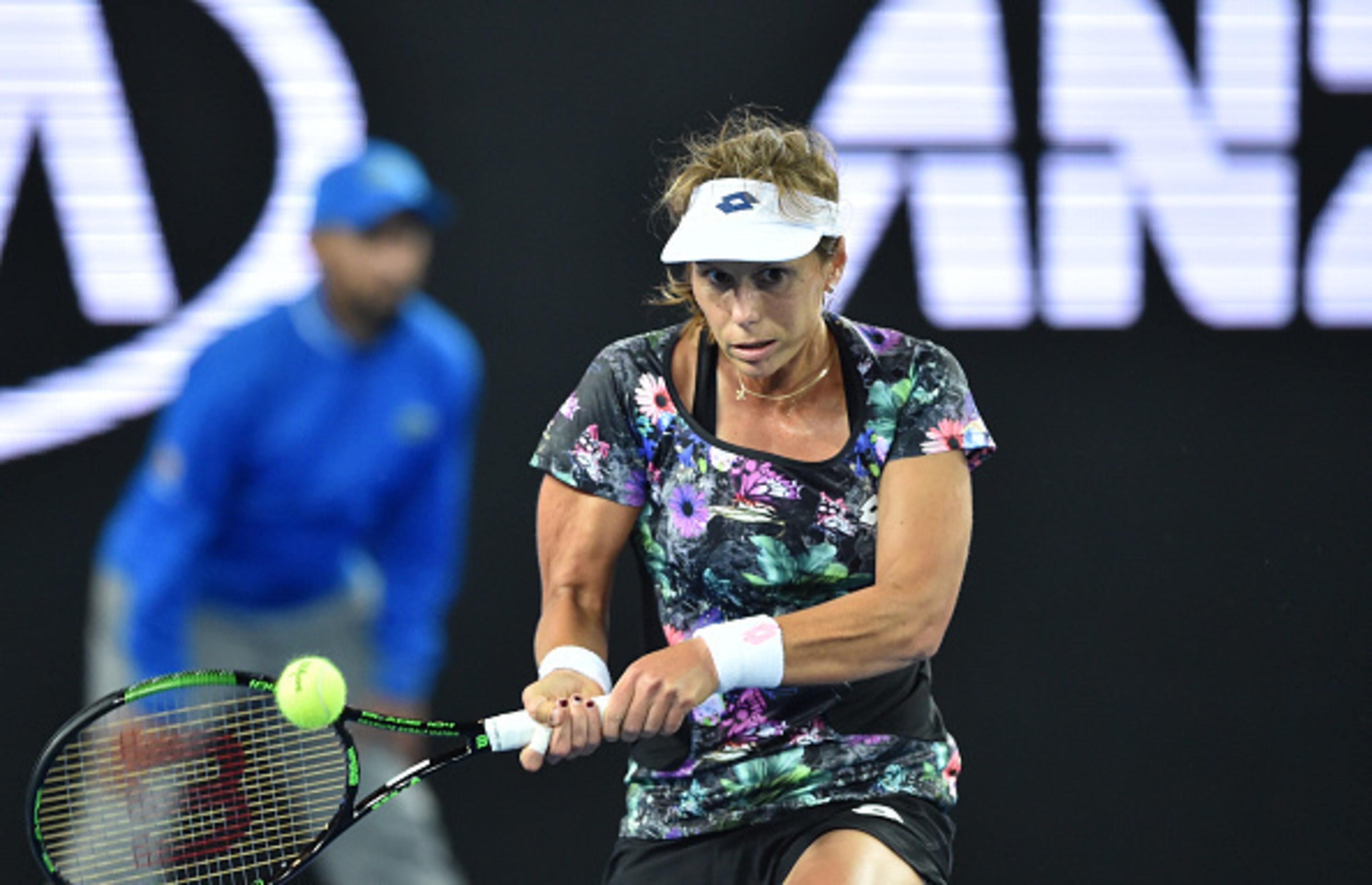 Varvara Lepchenko hits a backhand during a third-round match at the 2016 Australian Open.