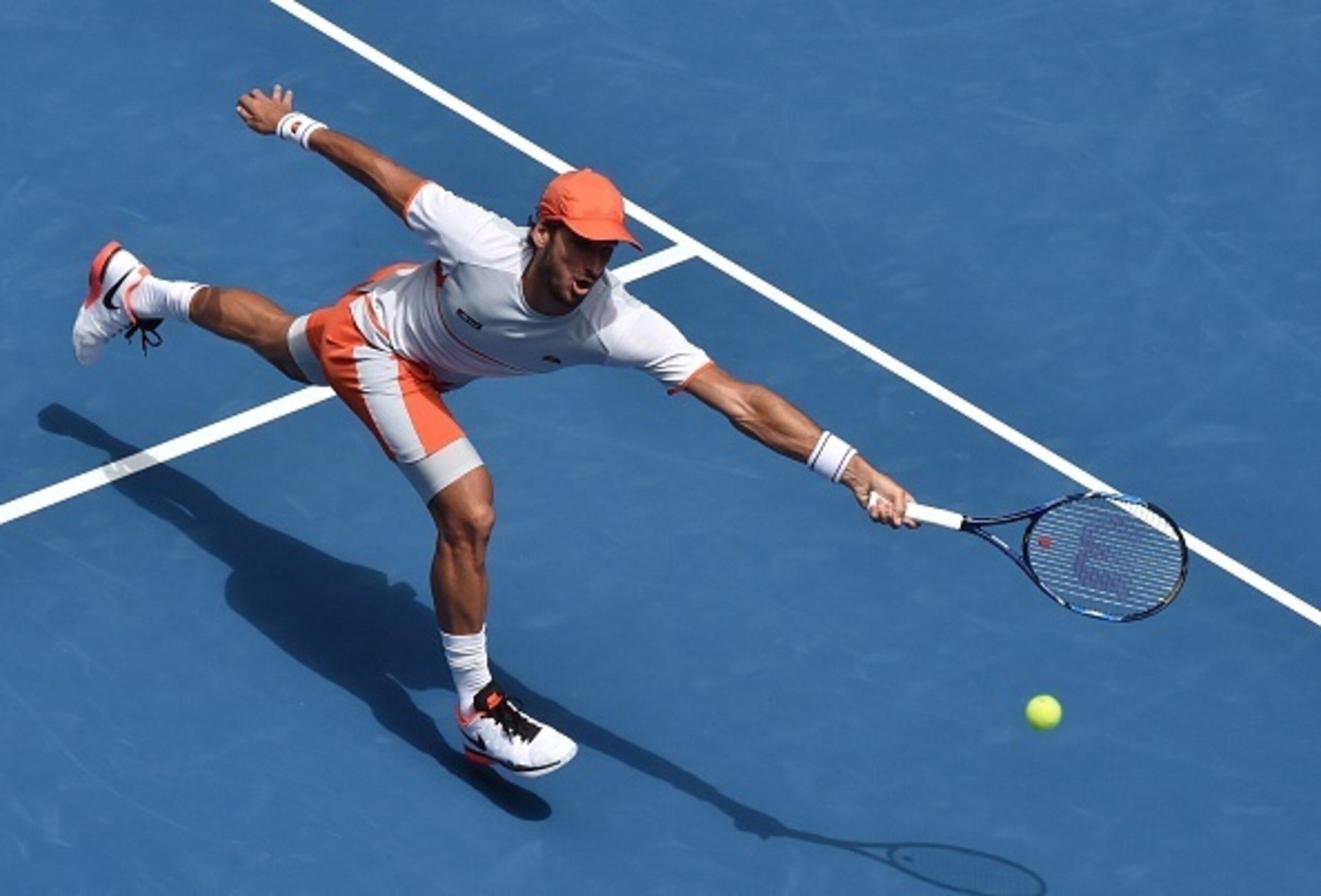 Feliciano Lopez tries to make a play on the ball during his third-round match at the Australian Open.