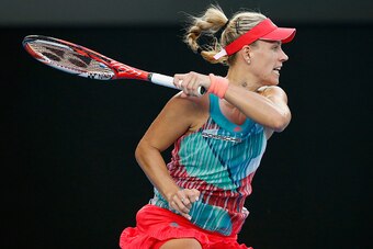 Kerber unleashes a forehand at the 2016 Australian Open.