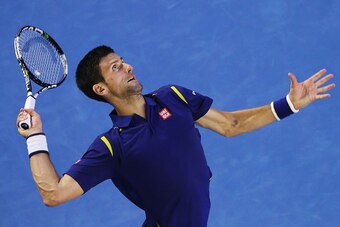 Novak Djokovic serves during his quarterfinal match at the 2016 Australian Open.