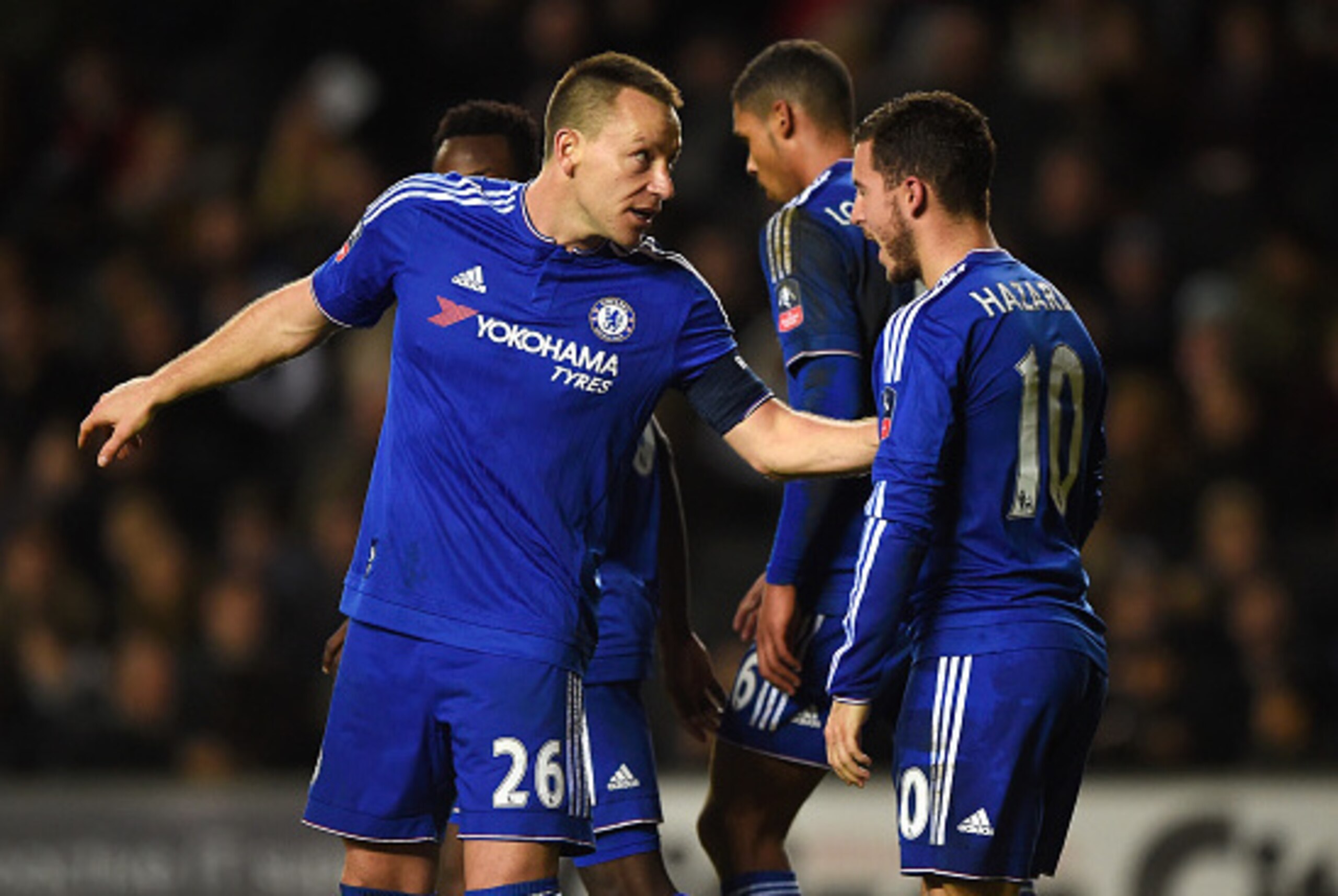 Chelsea captain John Terry congratulates Eden Hazard after his goal.