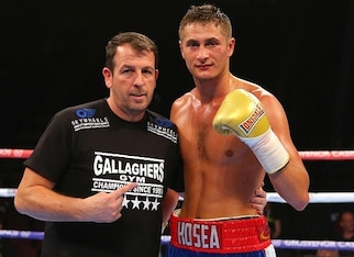 Trainer Joe Gallagher (left) poses with Hosea Burton.