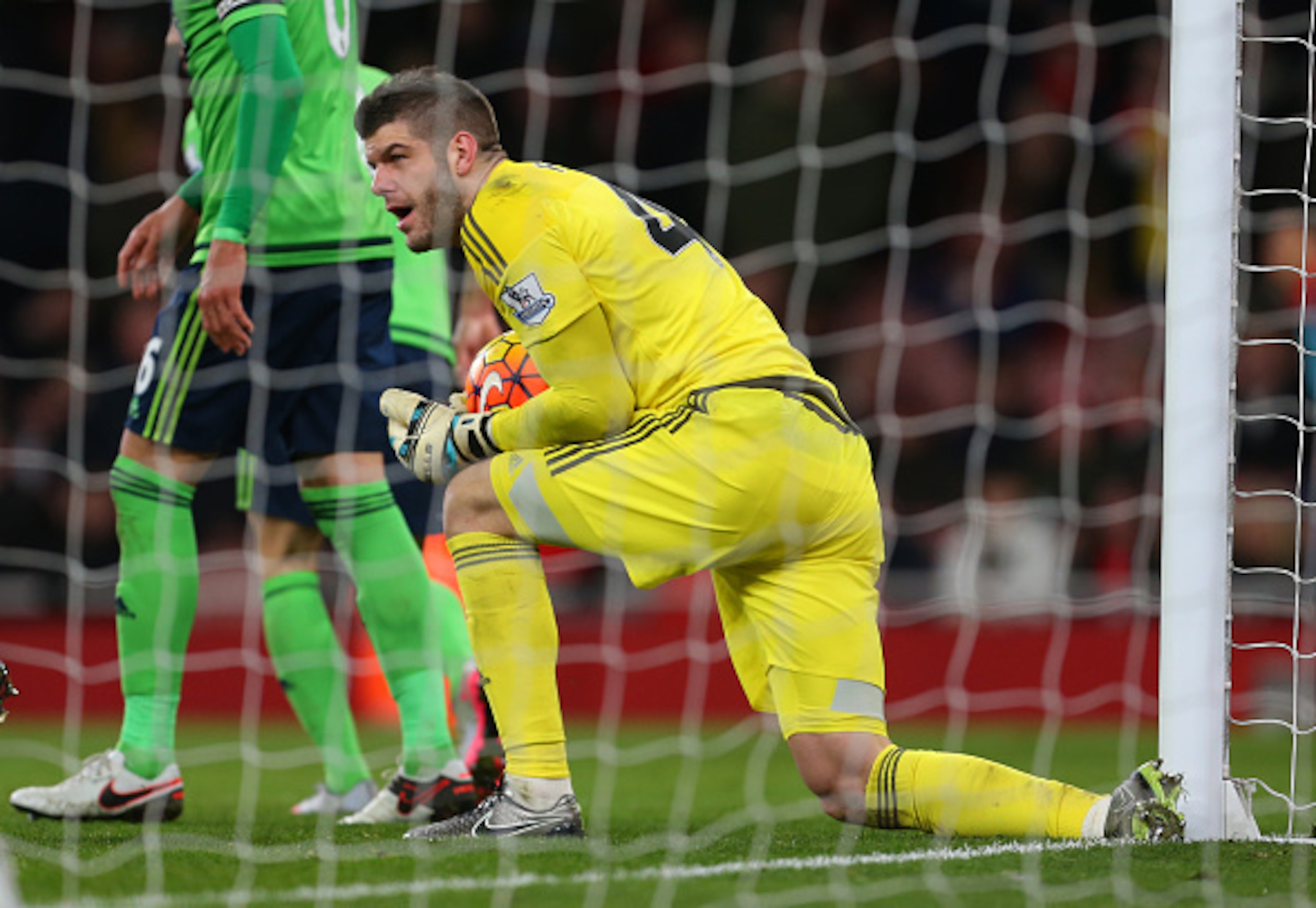 Fraser Forster takes a knee while between the posts for Southampton. Fraser Forster takes a knee while between the posts for Southampton.