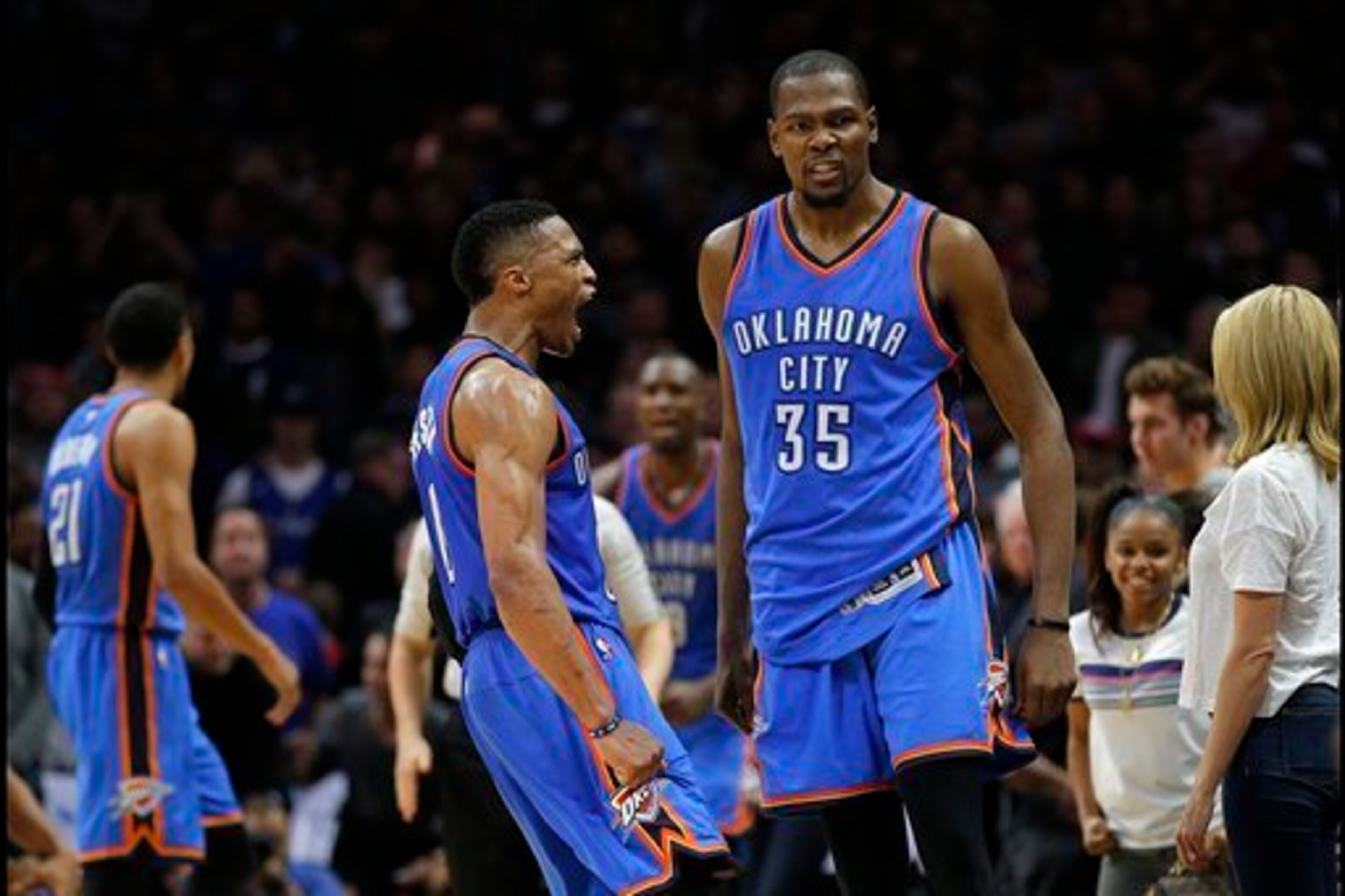 Russell Westbrook and Kevin Durant have been nearly unstoppable this season, as the Thunder's high-scoring offense has them sitting in third place in the Western Conference. Russell Westbrook and Kevin Durant have been nearly unstoppable this season, as the Thunder's high-scoring offense has them sitting in third place in the Western Conference.