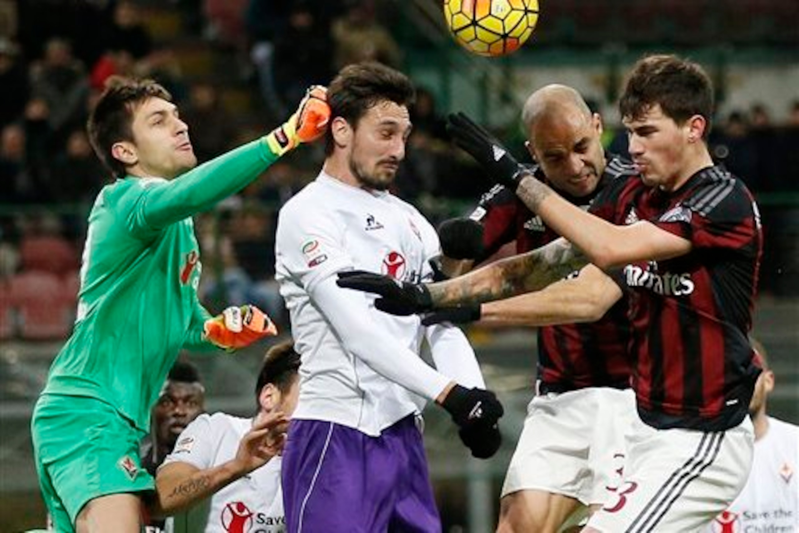 Alessio Romagnoli (far right) and Alex attack a corner kick in the offensive end in January's 2-0 win over Fiorentina.