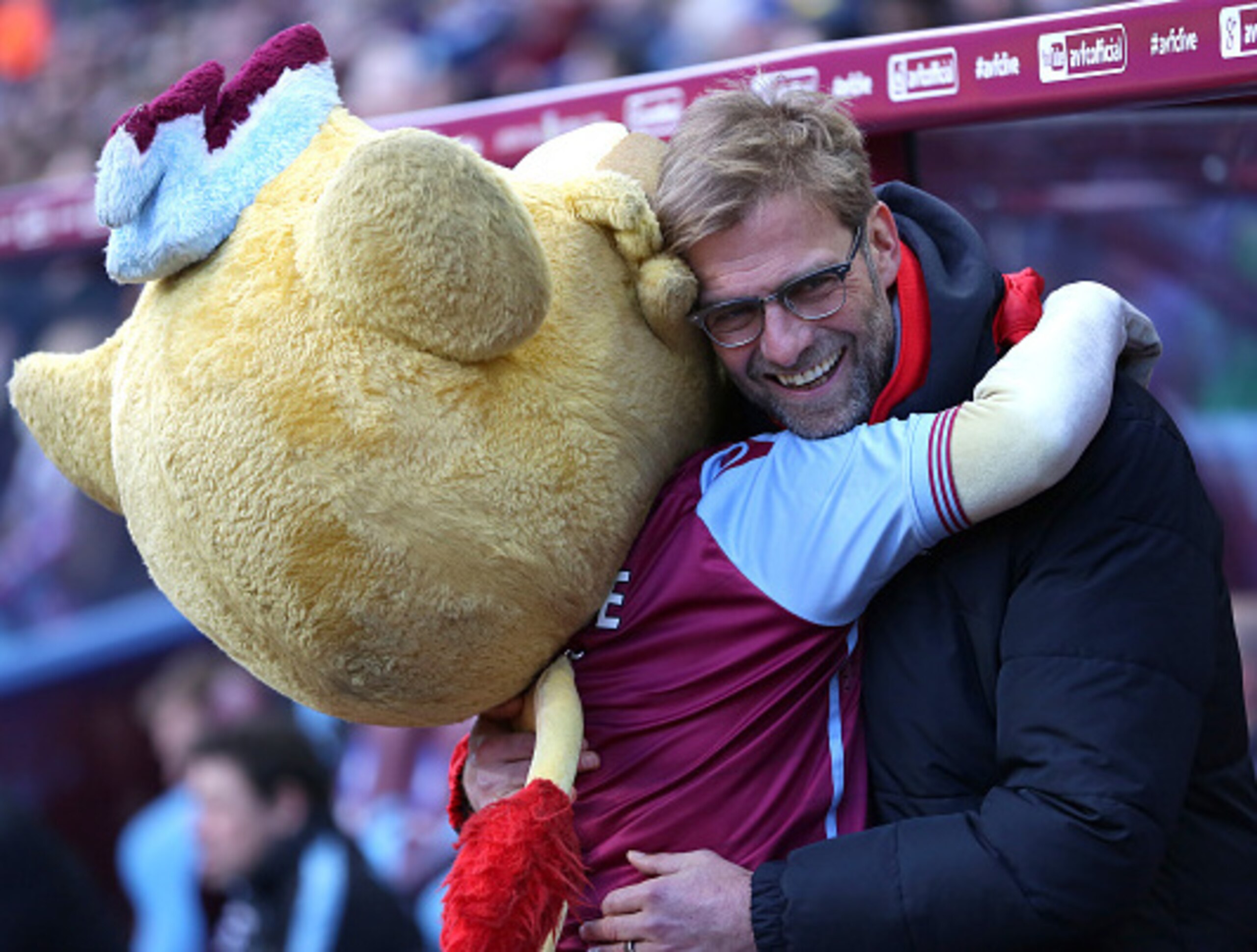 Jurgen Klopp received some love from Aston Villa's mascot on Valentine's Day.