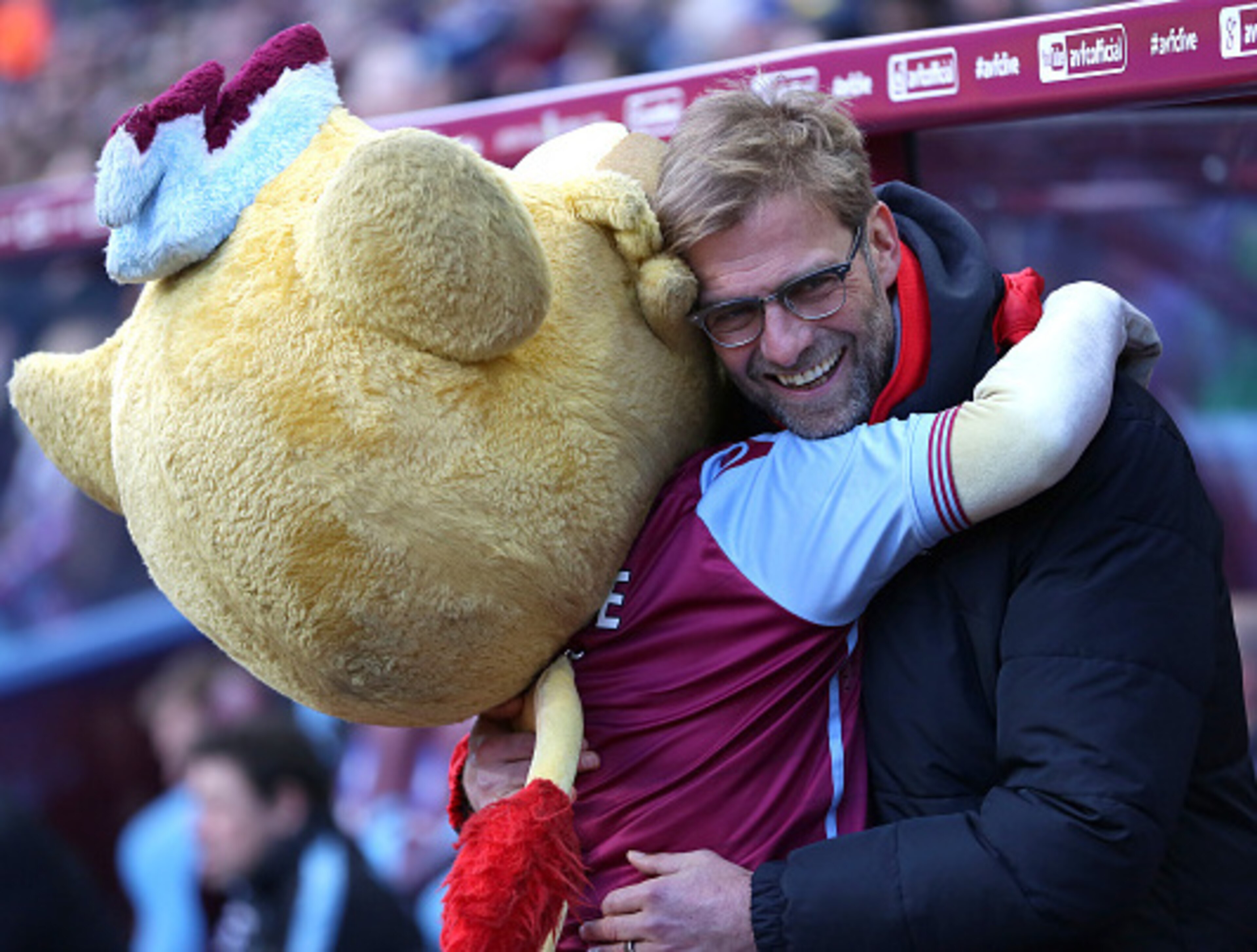 Jurgen Klopp received some love from Aston Villa's mascot on Valentine's Day.