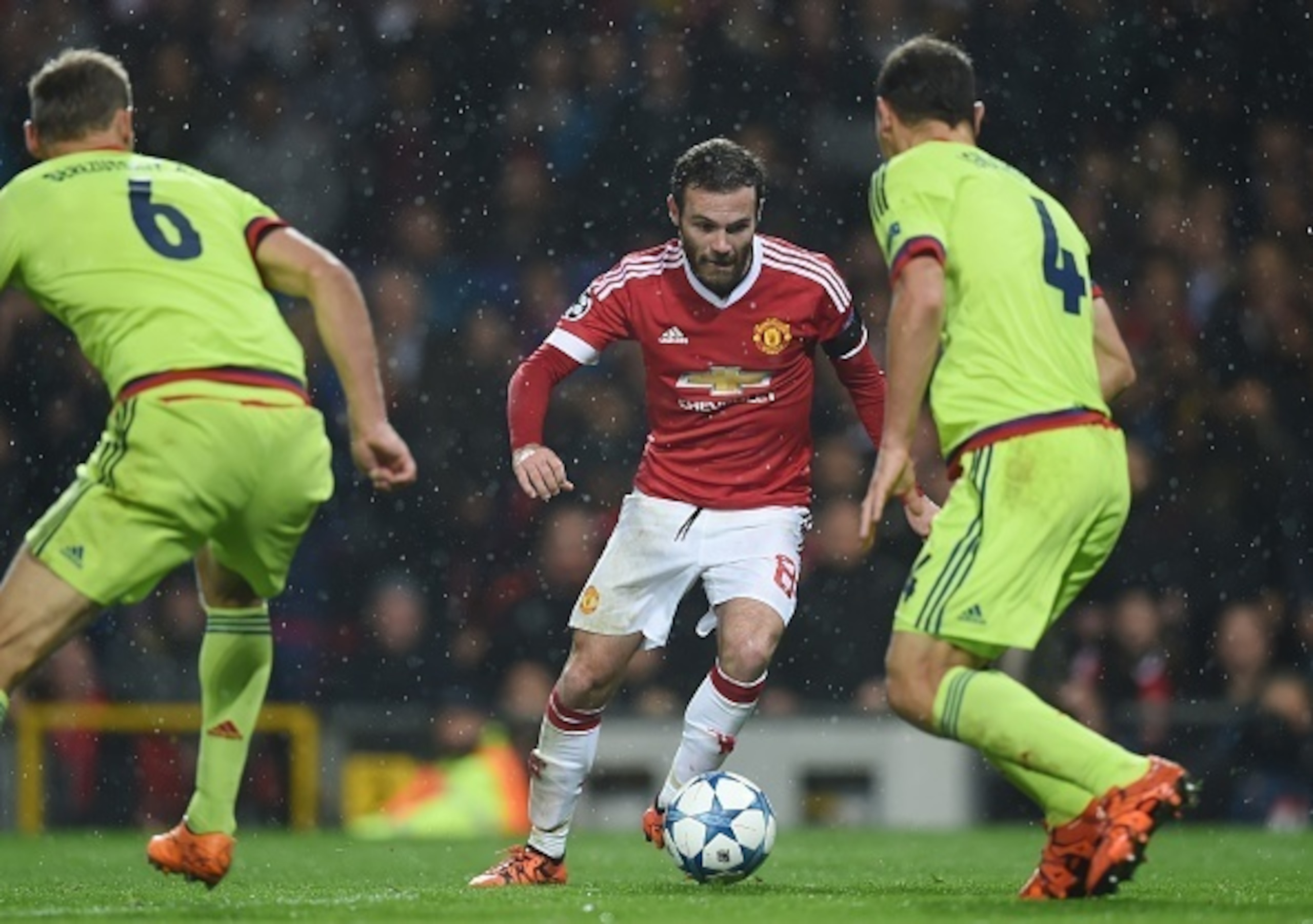 Juan Mata in action against CSKA Moscow at Old Trafford.