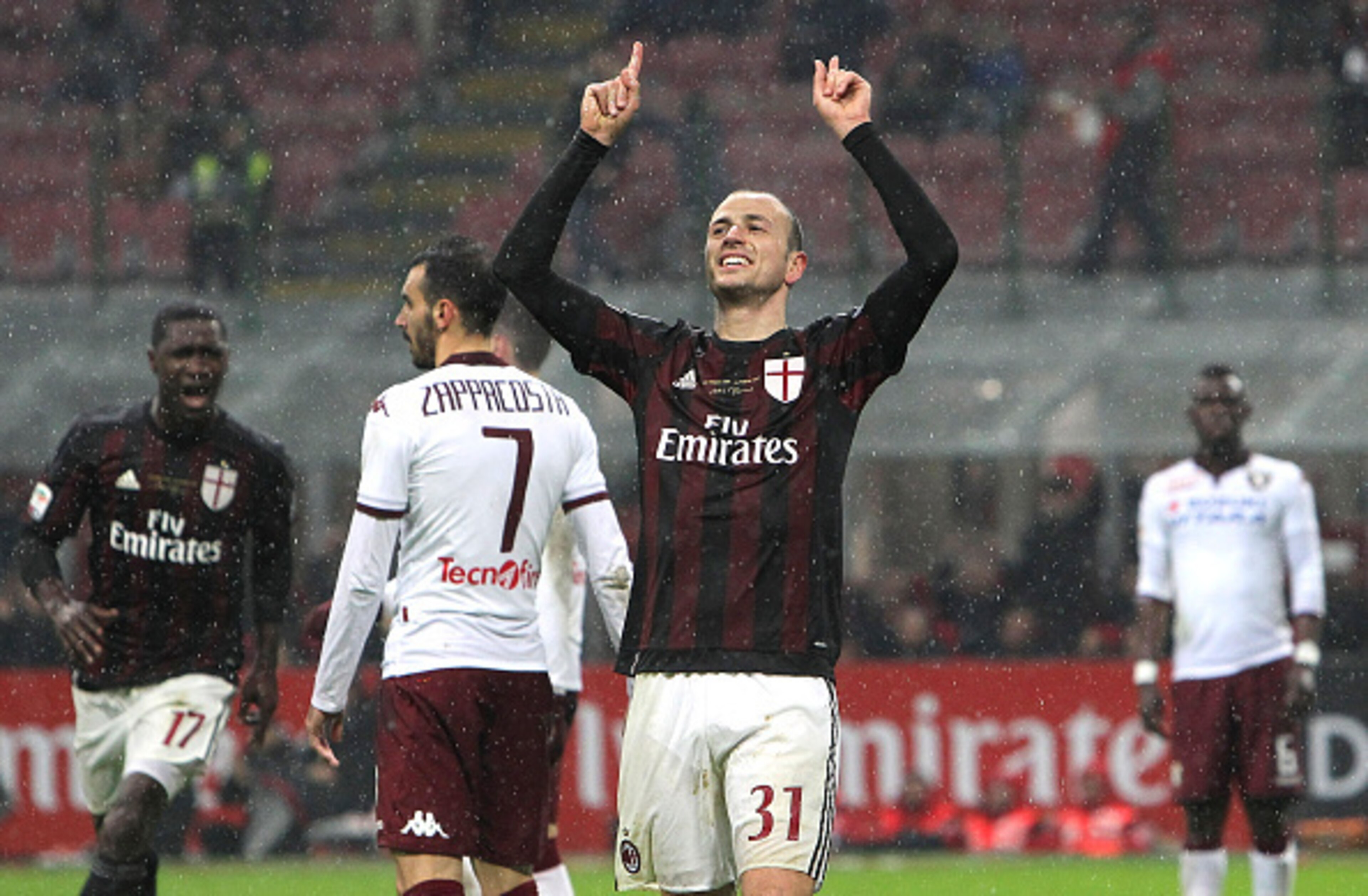 Antonelli celebrates his winner.