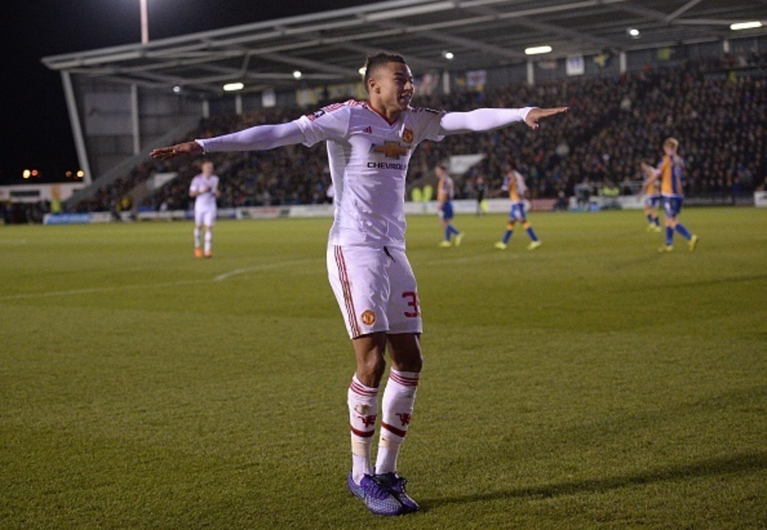 Lingard mid-dab during his goal celebration against Shrewsbury. Lingard mid-dab during his goal celebration against Shrewsbury.