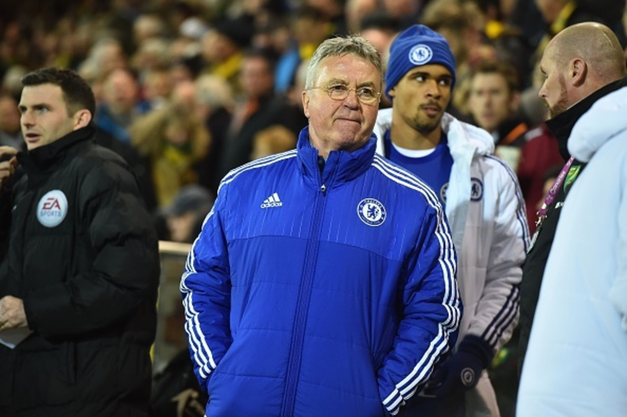Chelsea's Dutch interim manager Guus Hiddink arrives for the English Premier League football match between Norwich City and Chelsea at Carrow Road in Norwich, eastern England, on March 1, 2016.

 / AFP / BEN STANSALL / RESTRICTED TO EDITORIAL USE. No use 