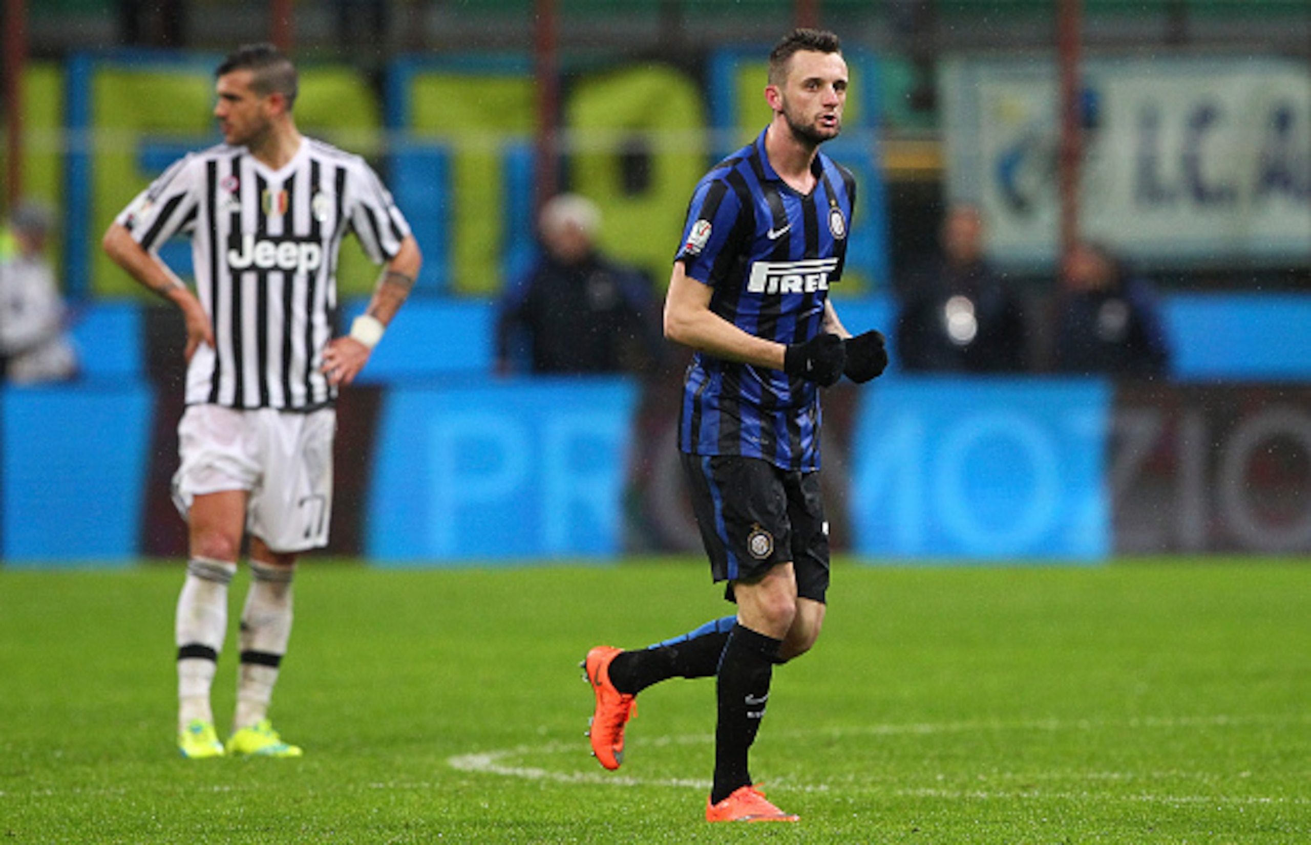 Brozovic celebrates his aggregate-leveling penalty.