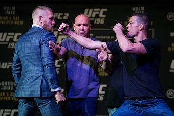 Conor McGregor, Dana White and Nate Diaz (left to right).