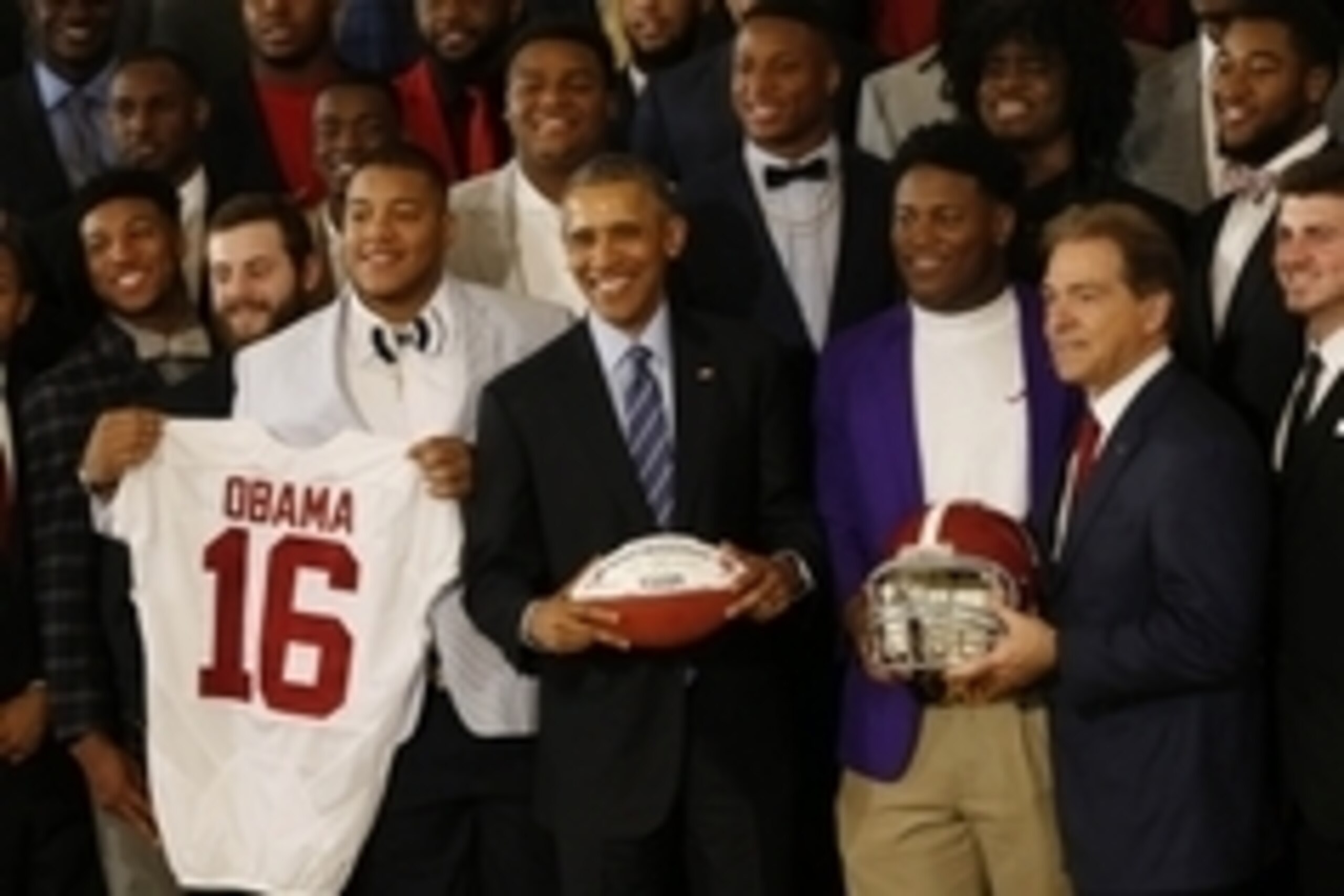 "I've got a lot of these jerseys," President Barack Obama joked during Alabama's visit to the White House on Wednesday.
