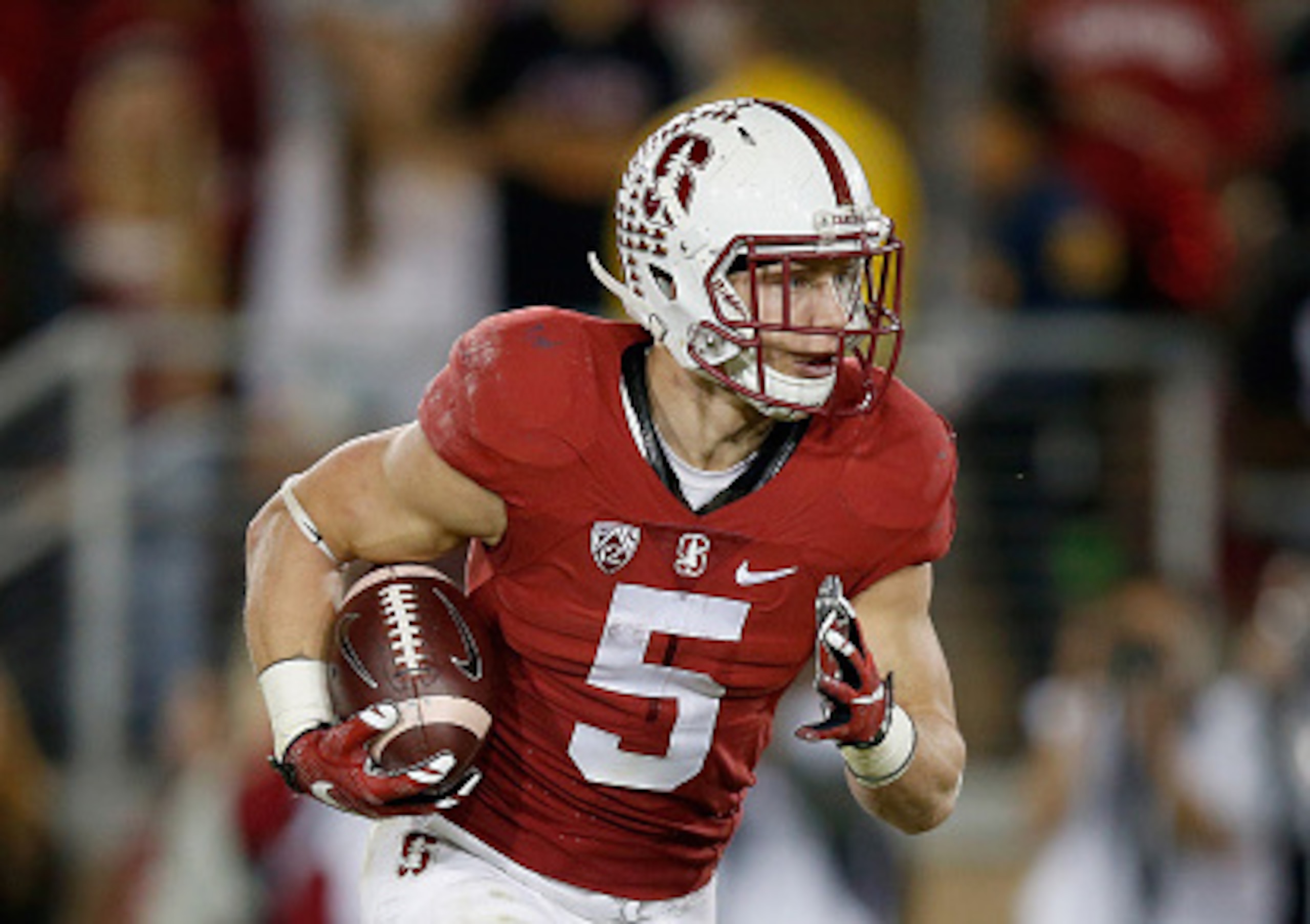PALO ALTO, CA - NOVEMBER 21: Christian McCaffrey #5 of the Stanford Cardinal in action against the California Golden Bears at Stanford Stadium on November 21, 2015 in Palo Alto, California. (Photo by Ezra Shaw/Getty Images) PALO ALTO, CA - NOVEMBER 21: Christian McCaffrey #5 of the Stanford Cardinal in action against the California Golden Bears at Stanford Stadium on November 21, 2015 in Palo Alto, California. (Photo by Ezra Shaw/Getty Images)