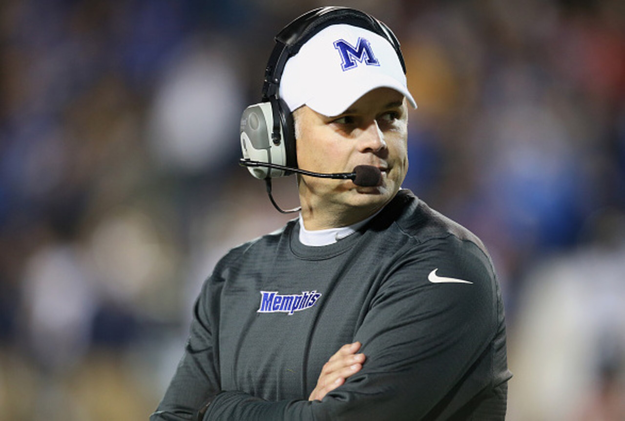 MEMPHIS, TN - NOVEMBER 7: Justin Fuente, head coach of the Memphis Tigers looks on against the Navy Midshipmen on November 7, 2015 at Liberty Bowl Memorial Stadium in Memphis, Tennessee. Navy defeated Memphis 45-20. (Photo by Joe Murphy/Getty Images) MEMPHIS, TN - NOVEMBER 7: Justin Fuente, head coach of the Memphis Tigers looks on against the Navy Midshipmen on November 7, 2015 at Liberty Bowl Memorial Stadium in Memphis, Tennessee. Navy defeated Memphis 45-20. (Photo by Joe Murphy/Getty Images)