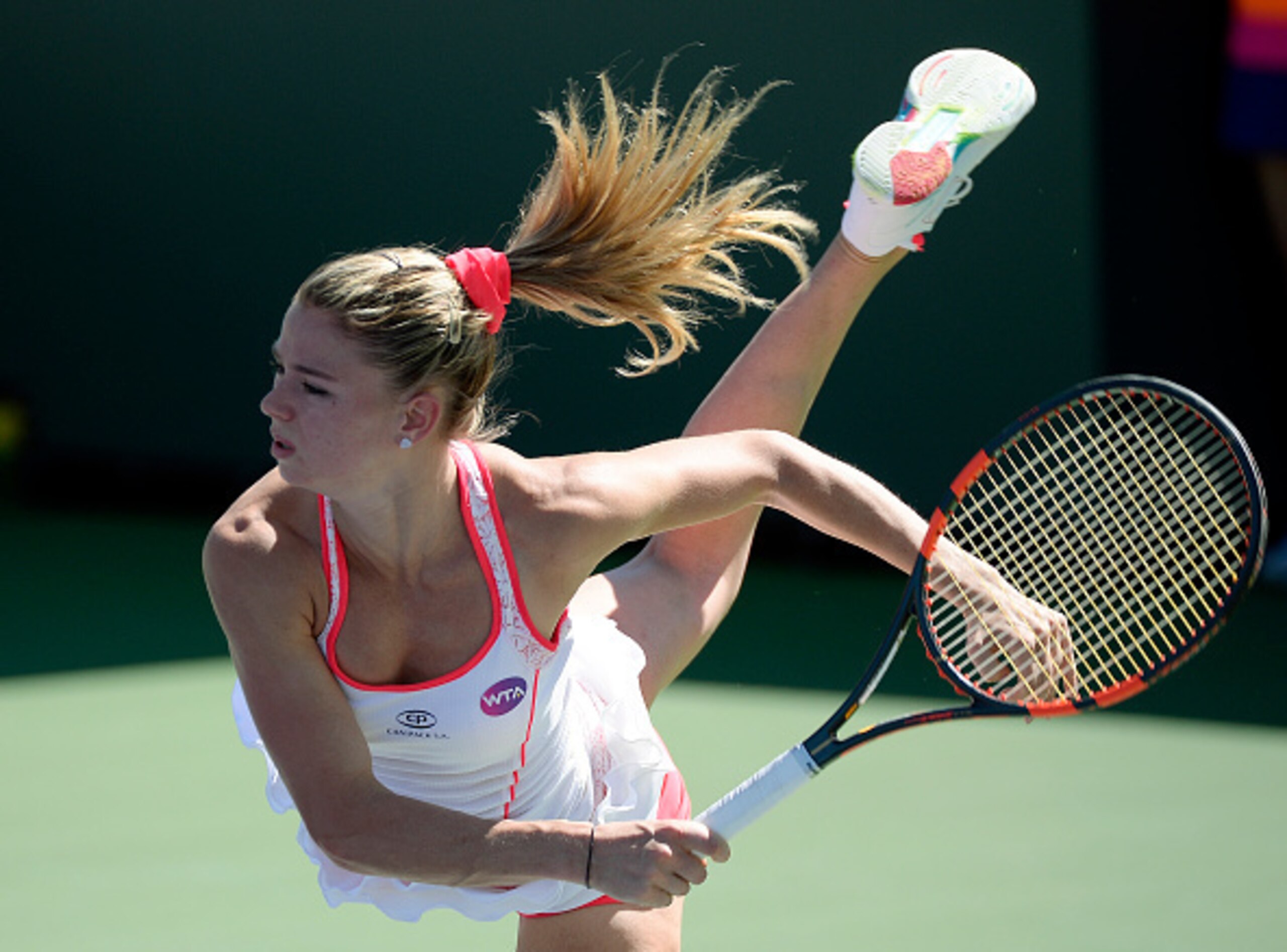 Camila Giorgi keeps her eyes on the ball at the 2016 BNP Paribas Open in Indian Wells.