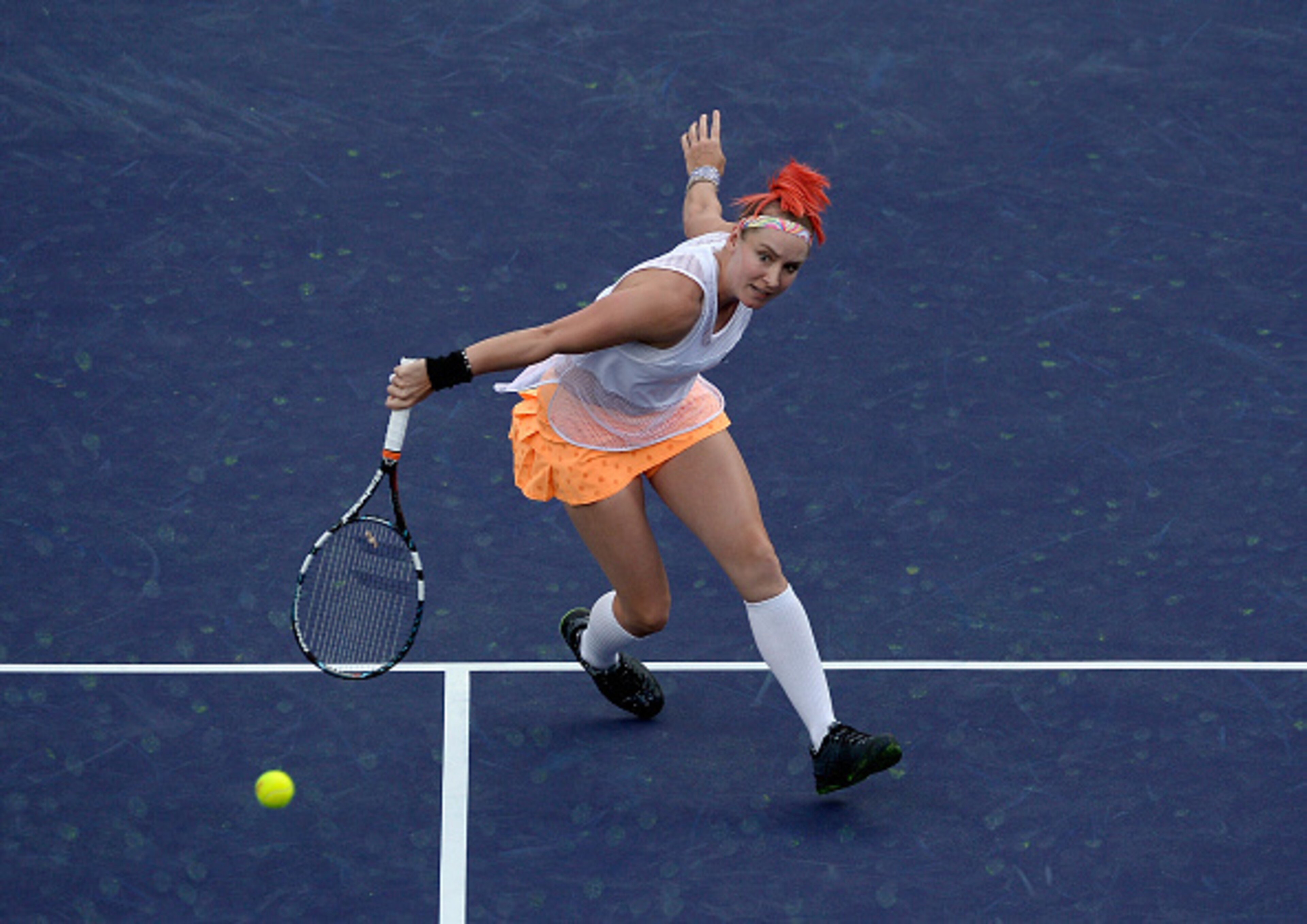 Bethanie Matteks Sands hits a volley during a match at the BNP Paribas Open. Bethanie Matteks Sands hits a volley during a match at the BNP Paribas Open.