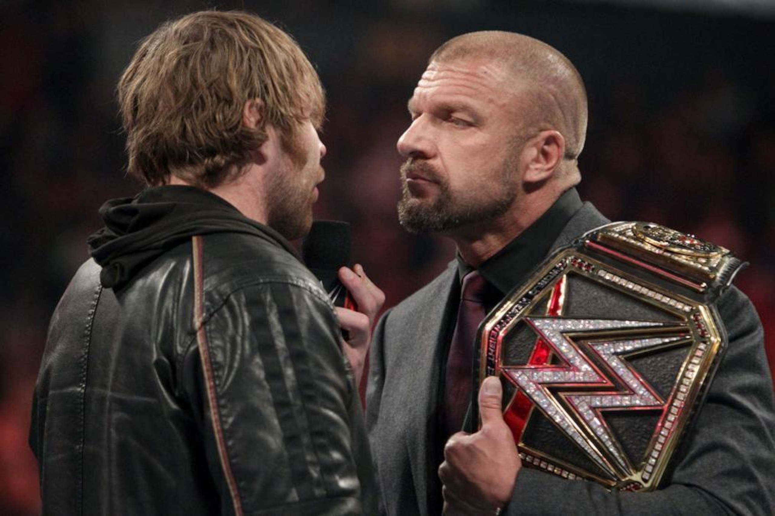 Triple H and Dean Ambrose before their match at Roadblock.