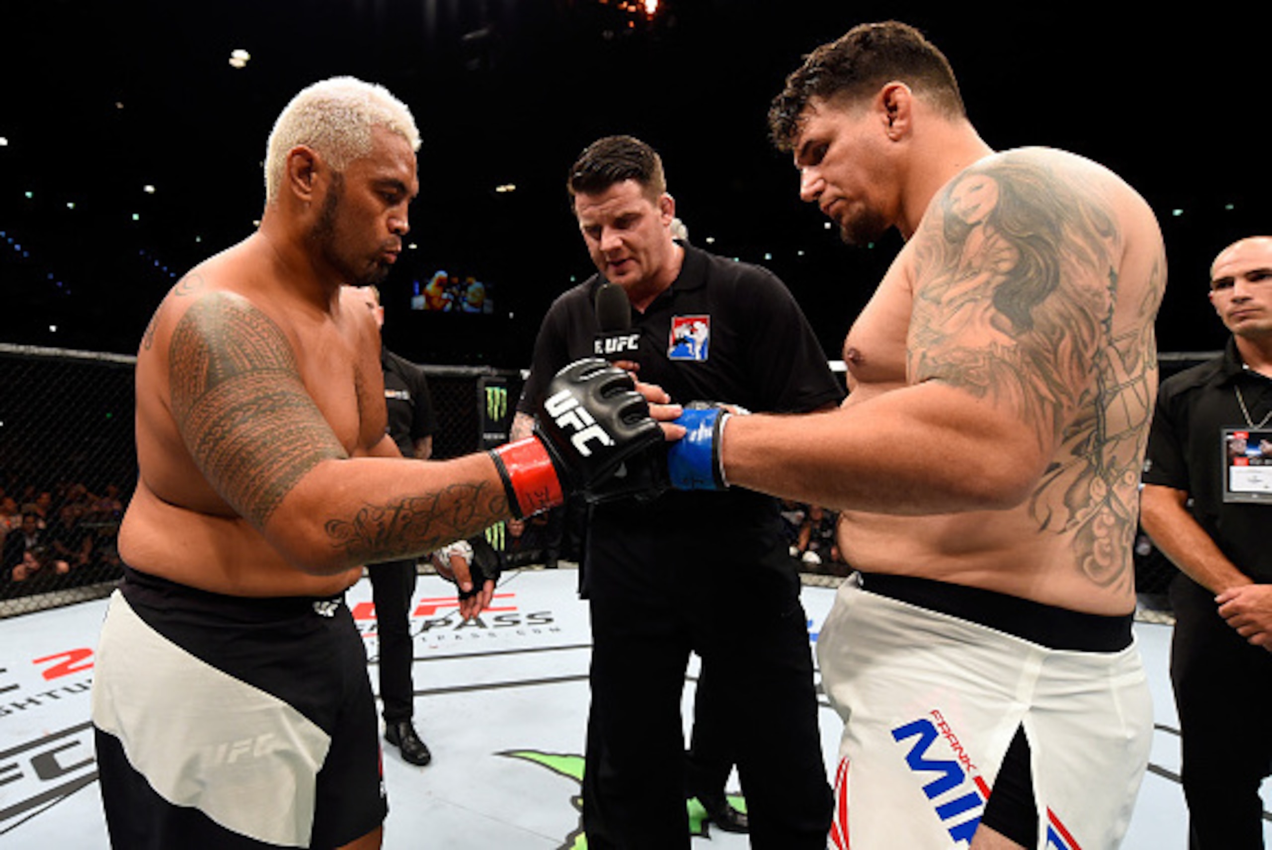 Mark Hunt (left) and Frank Mir faced off in Brisbane.