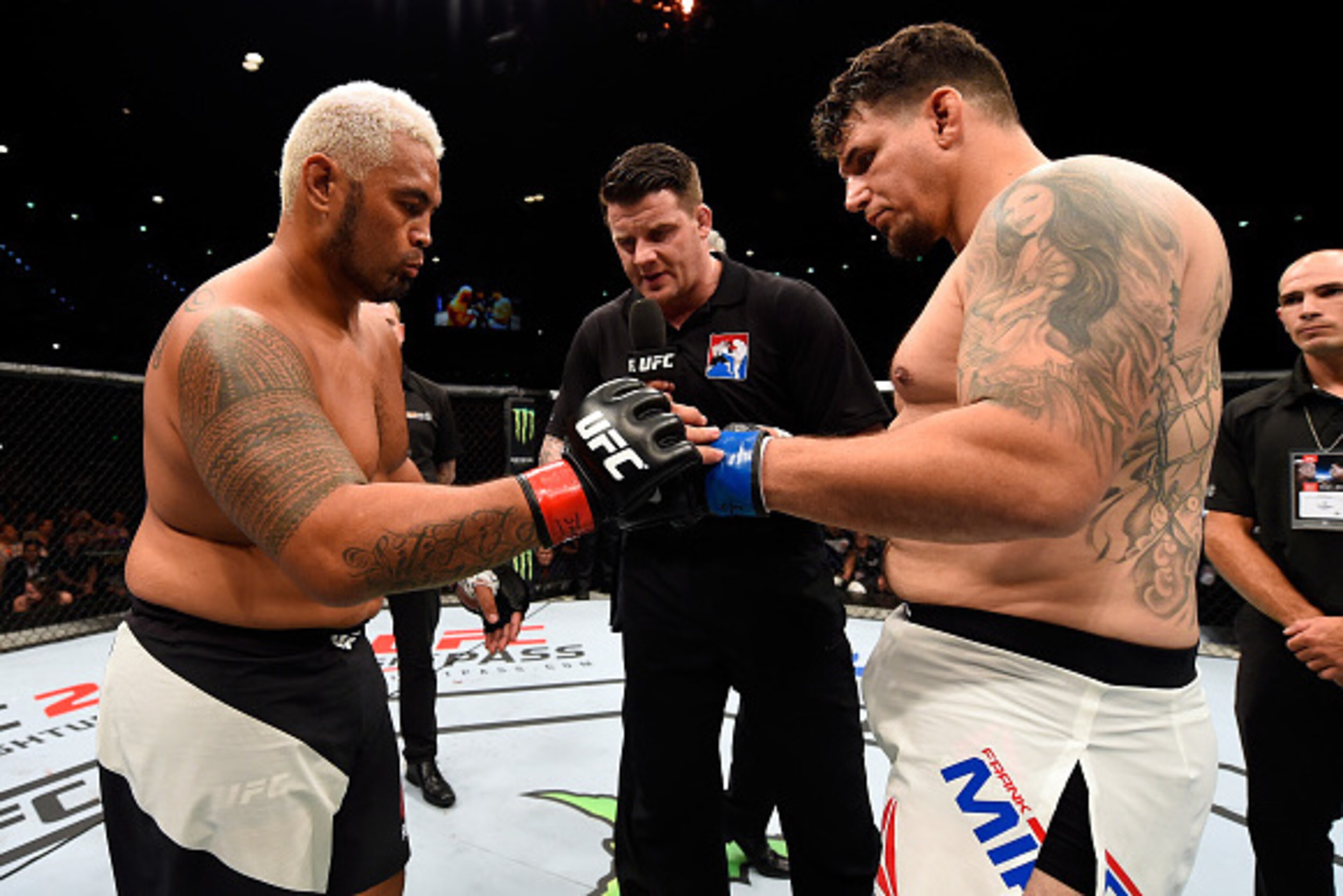 Mark Hunt (left) and Frank Mir faced off in Brisbane.